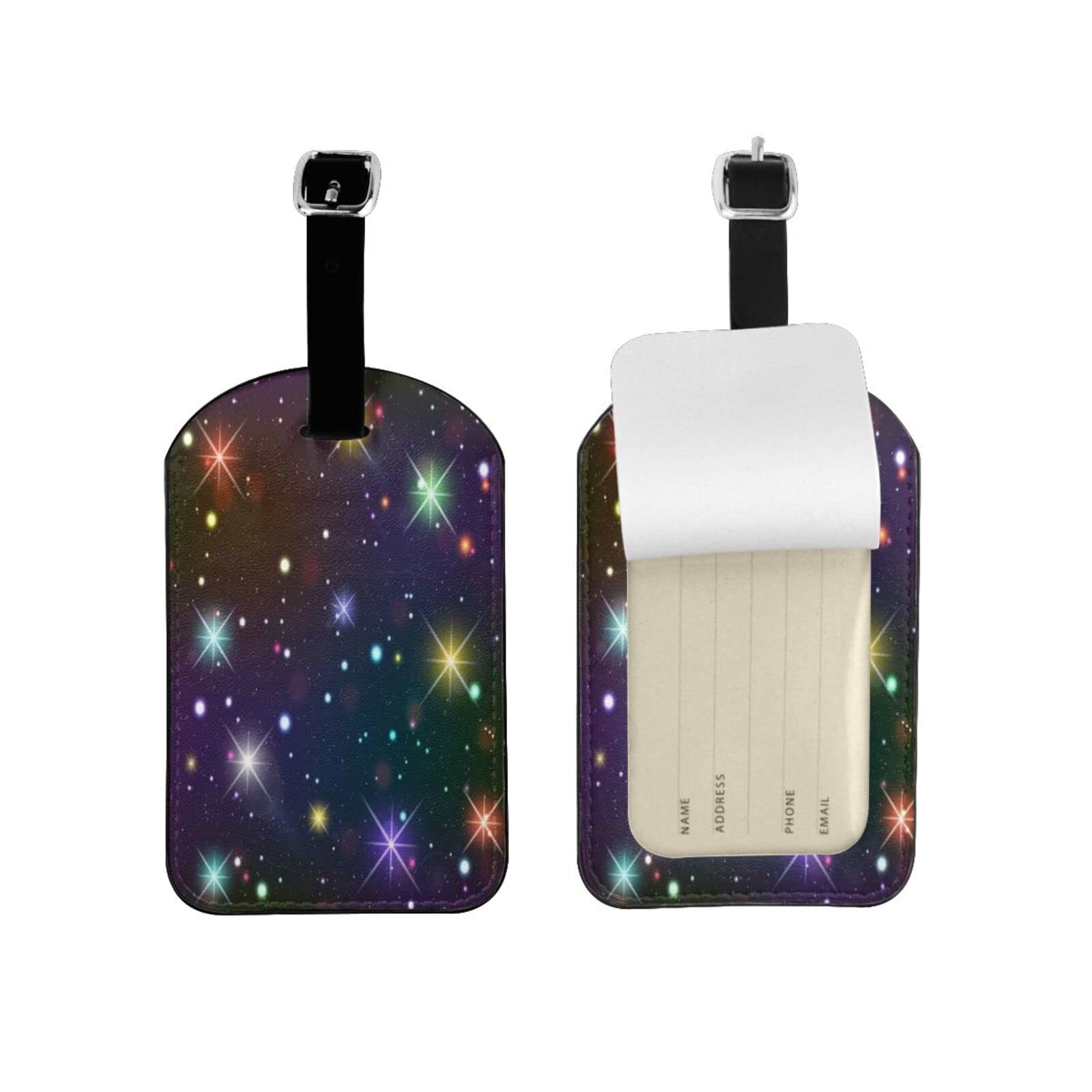2-Pack Starry Sky Glitter Galaxy Luggage Tags with Privacy Cover, Stainless Steel Ring & Address Card - Durable Travel ID Tags for Suitcases, Backpacks & Carry-On Bags | Perfect for Airports, Vacations & Business Trips