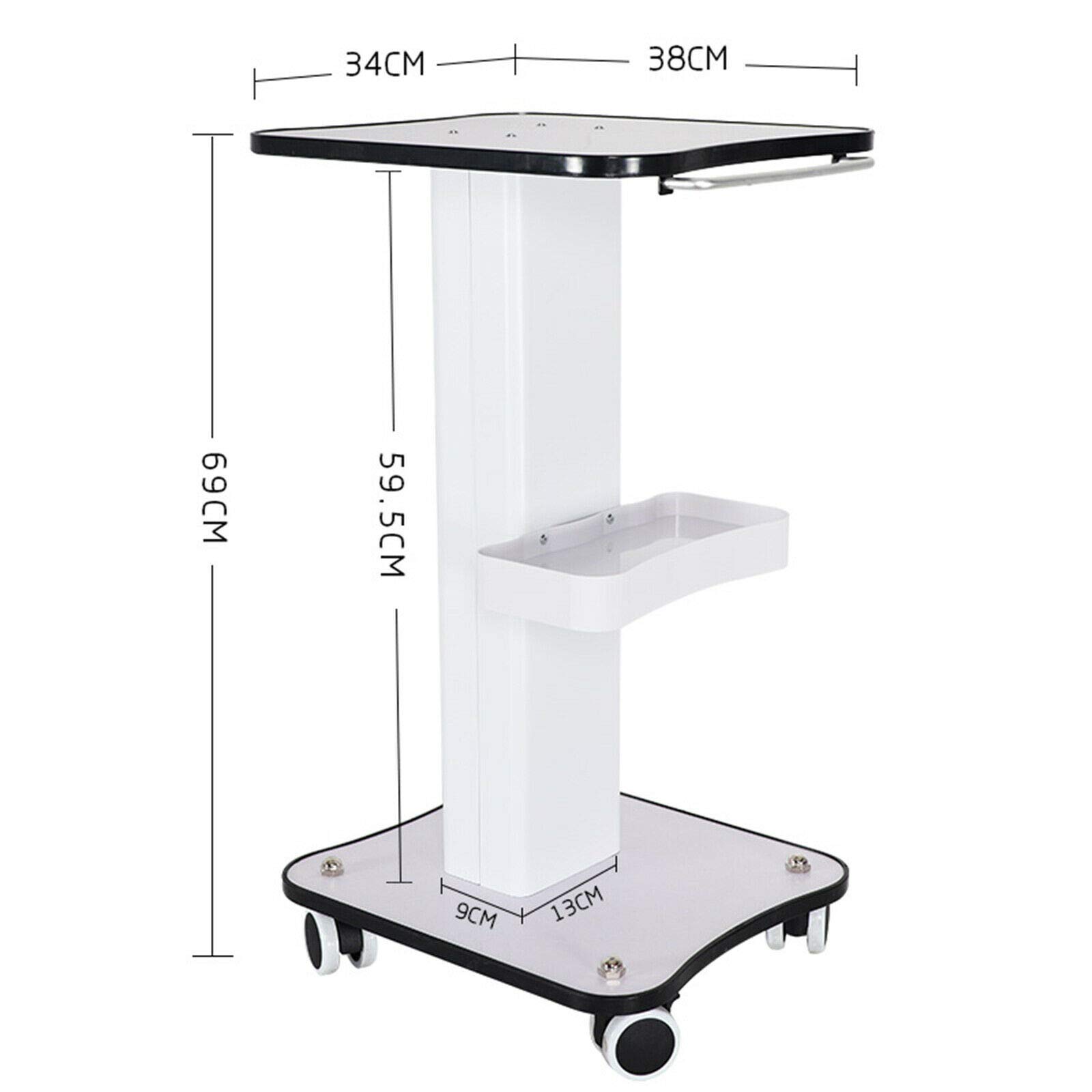 Professional Salon Trolley Cart - Aluminum Mobile Rolling Stand for Ultrasonic Cavitation, RF Machines & Spa Equipment | Medical Grade Beauty Station with Wheels (White/Black) | Perfect for Manicure, Facial Treatments & Clinic Use