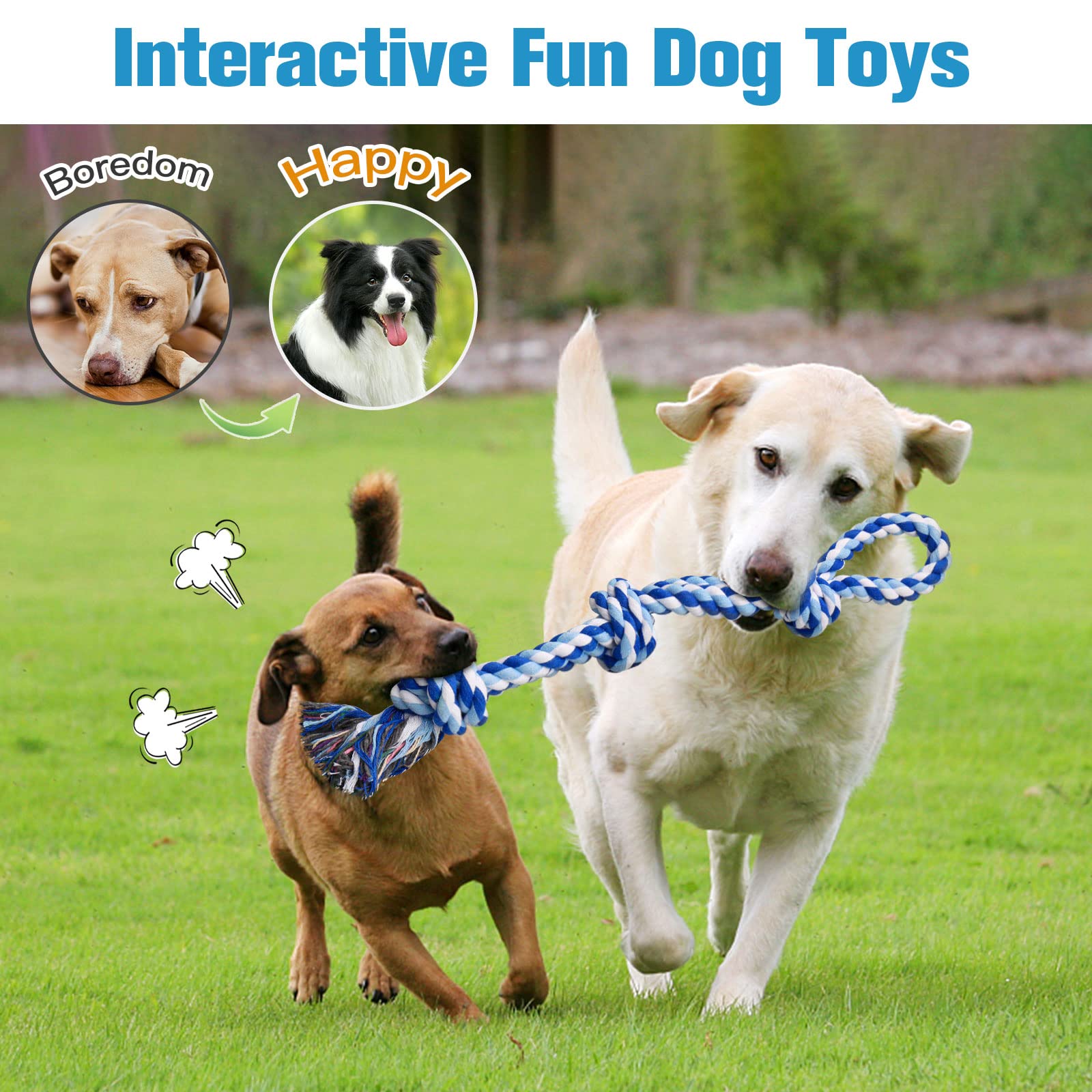 UPSKY Durable Dog Rope Toys - 2 Pack Nearly Indestructible Chew Toys for Medium & Large Breed Dogs | Dental Cleaning, Tug-of-War, Teething Relief | Perfect for Aggressive Chewers & Boredom Busters - Great for Playtime, Training & Outdoor Activities