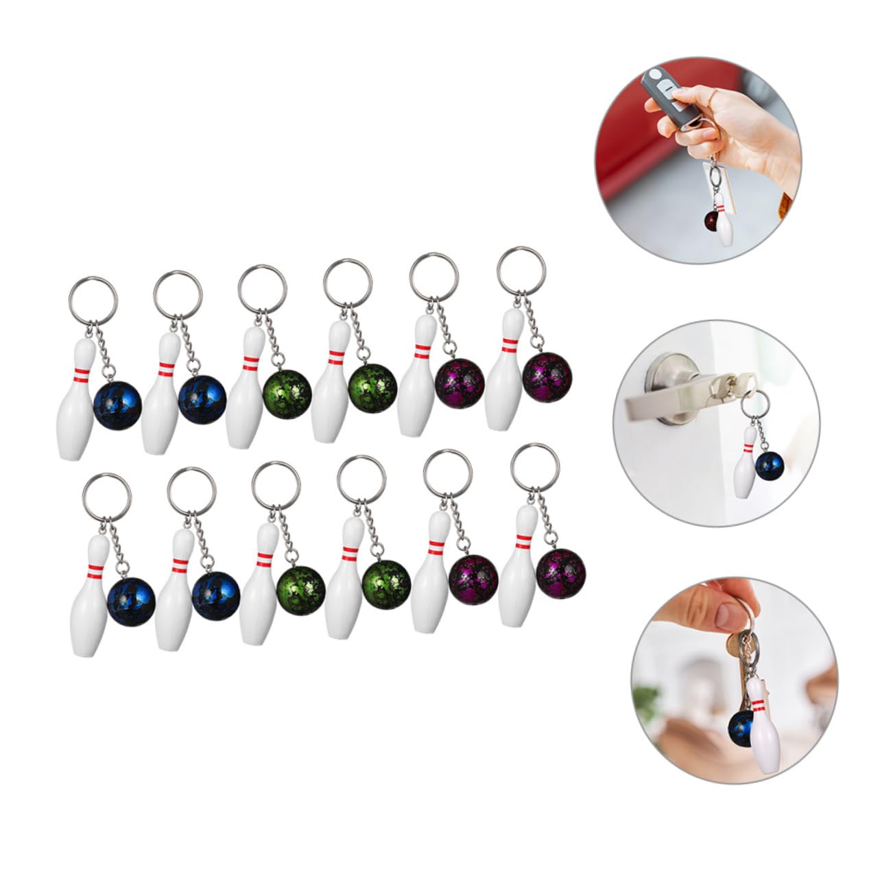 GAROZATION 12pcs Stainless Steel Bowling Keychain Set - Sports Keyring Decorations for Bowling Enthusiasts - Perfect Gift for Bowling Match Souvenirs & Team Spirit Accessories