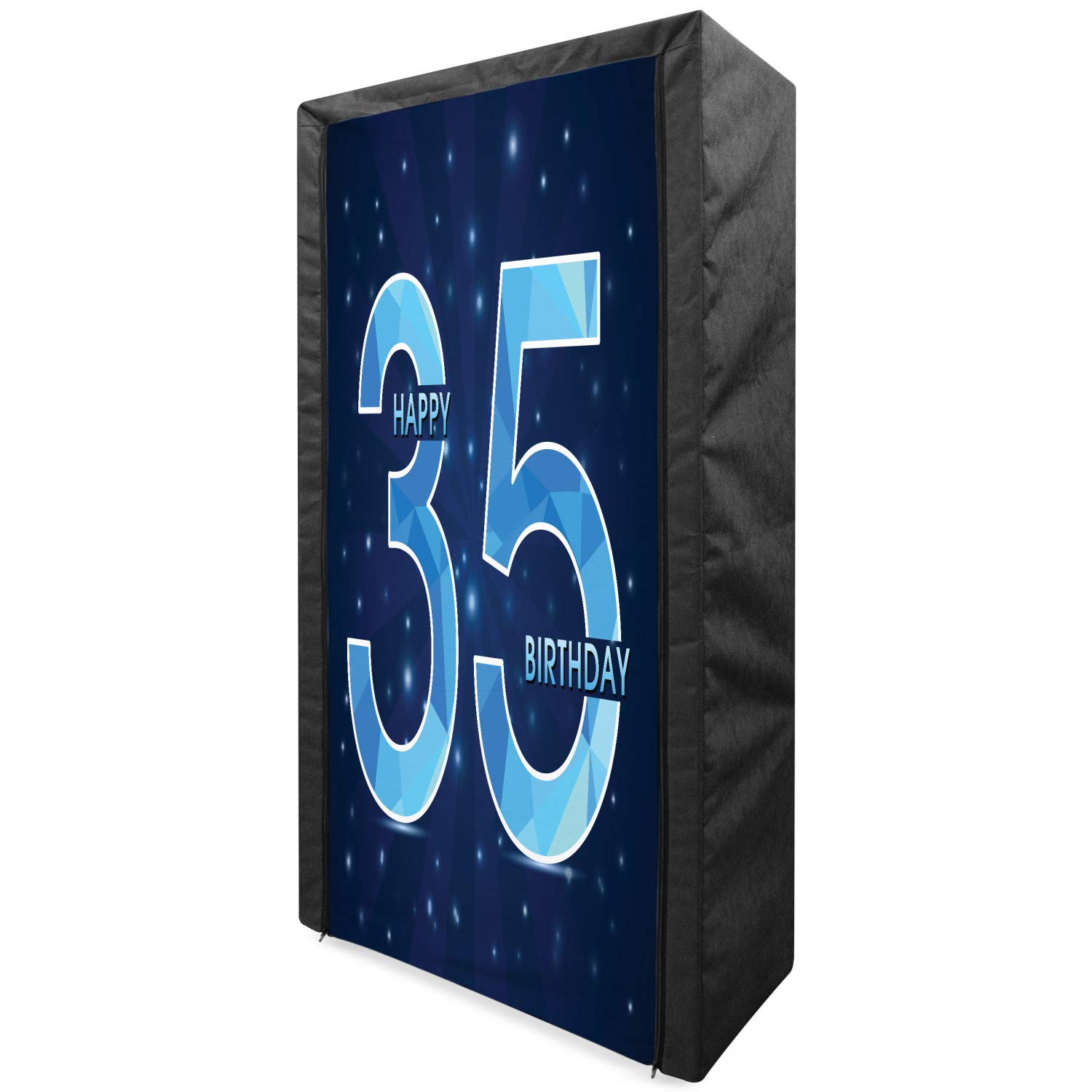 Ambesonne 35th Birthday Portable Fabric Wardrobe - Number 35 Geometric Design Modern Abstract Closet Organizer with Shelves (33.5 Inch, Dark Blue & Pale Blue) - Perfect for Bedroom, Closet & Gift Storage