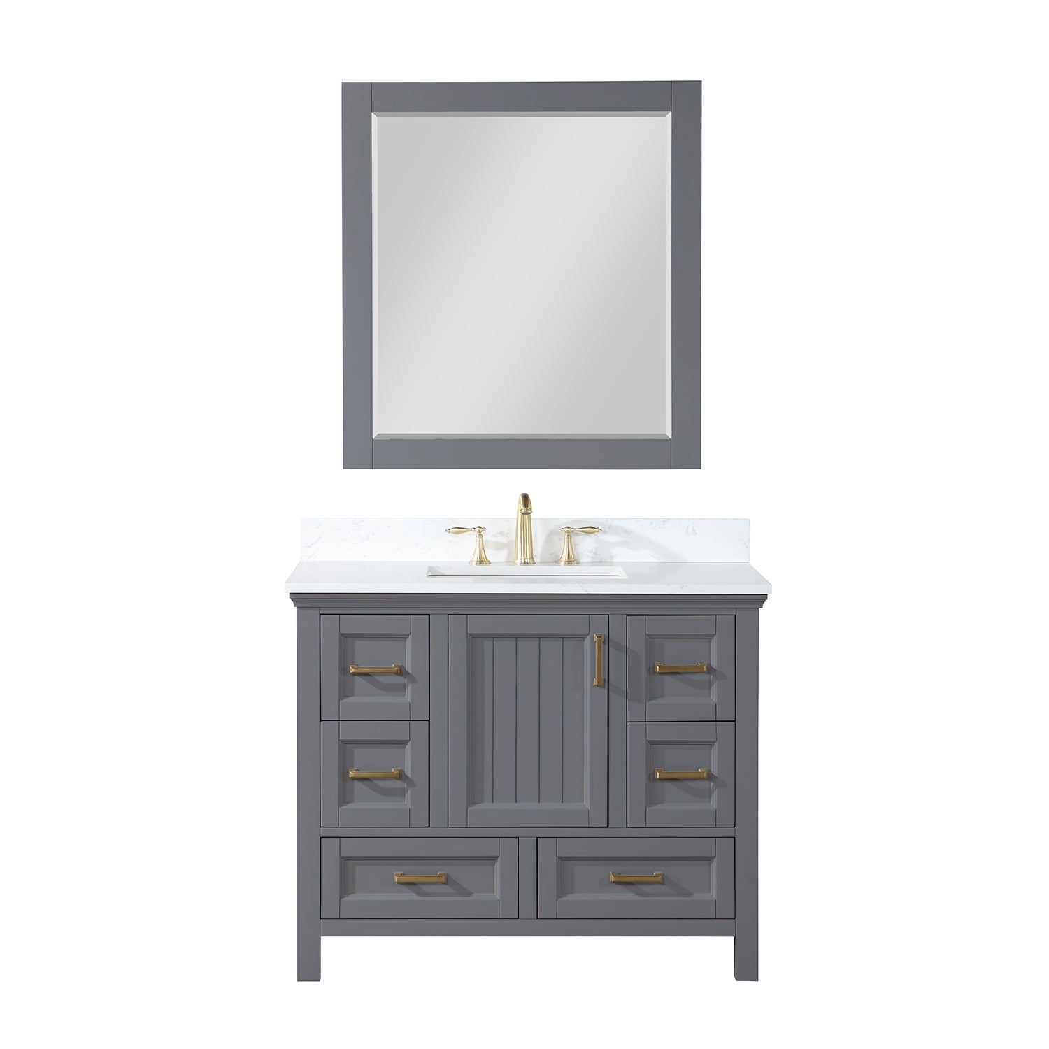 Isla 42 Inch Single Bathroom Vanity Set with Aosta White Engineered Stone Countertop - Modern Sink Cabinet for Small Bathrooms & Powder Rooms