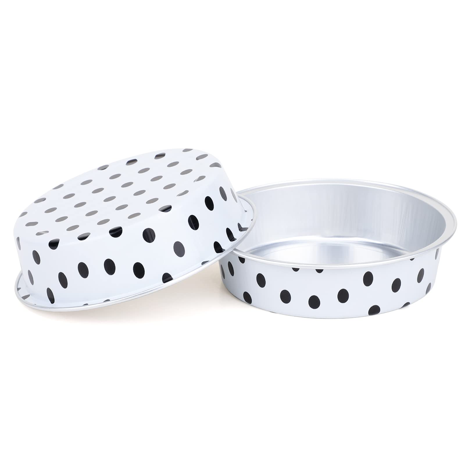 Beasea 100-Pack Mini Tart Pans with Lids - 4 Inch 8oz Disposable Aluminum Foil Baking Tins - Round Small White Black Dot Containers for Cupcakes, Desserts, Muffins, Cheesecake & Quiche - Perfect for Home Baking, Party Treats & Holiday Cooking