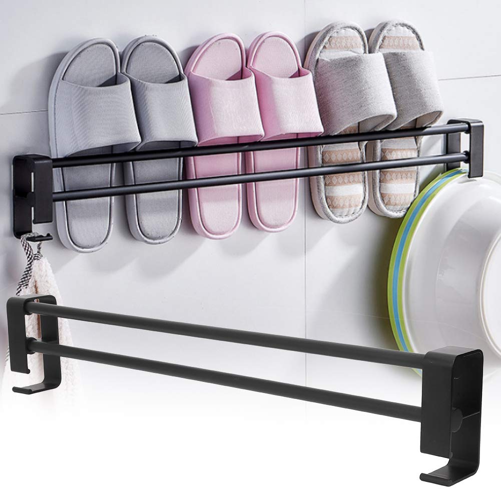 51cm Wall Mounted Shoe Rack - No Drill Aluminum Bathroom Slipper Organizer with Hooks - Space Saving Entryway & Closet Storage Solution for Shoes, Sandals, Flip Flops - Perfect for Small Apartments, Dorm Rooms & Bathroom Organization