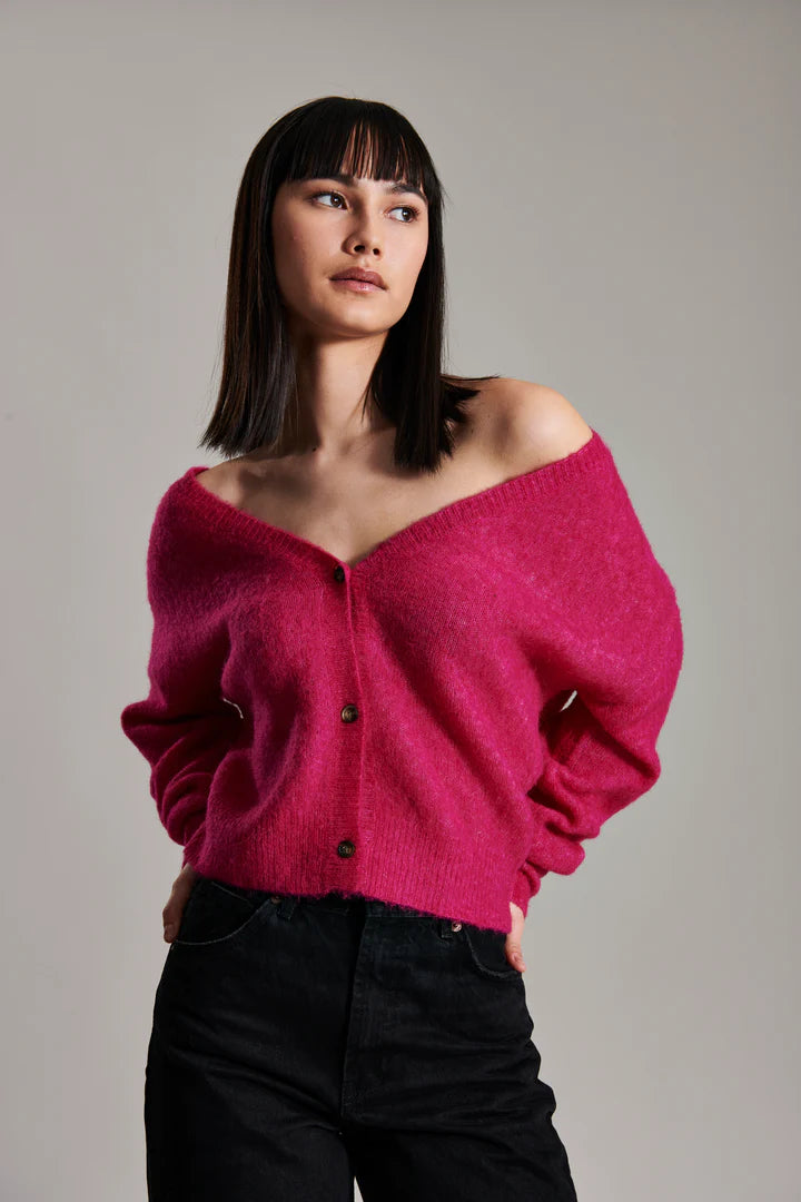 Eden Cardigan Women's Knit Sweater - Soft & Cozy Carmine Pink Pullover for Fall & Winter | Perfect for Casual Outfits, Office Wear & Layering