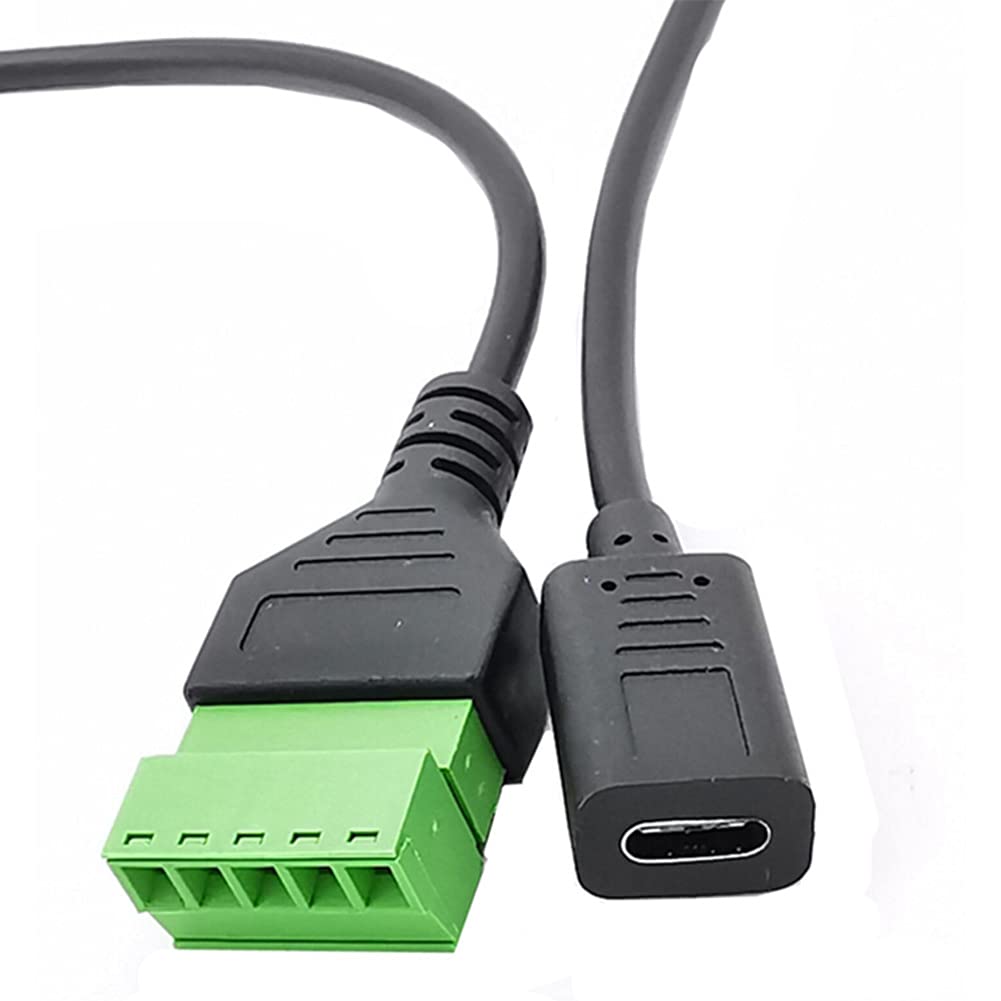 2Packs 1ft USB Type-C Screw Terminal Block Connector - USB C to 5 Pin Screw Terminal Data Extension Cable with Screwdriver (USB C Female) - Perfect for DIY Electronics, Arduino Projects, and Industrial Control Wiring