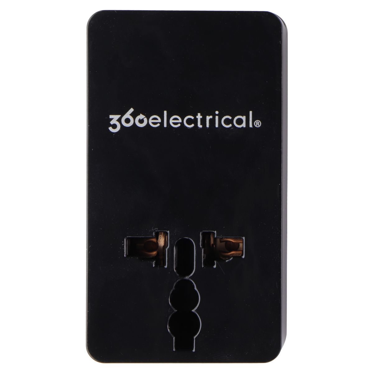 360 Electrical 2 Outlet Adapter with 2.1A USB Charger - Universal Travel Plug for US/China/Israel/UK/EU - Black - Perfect for Hotels, Dorms & International Travel