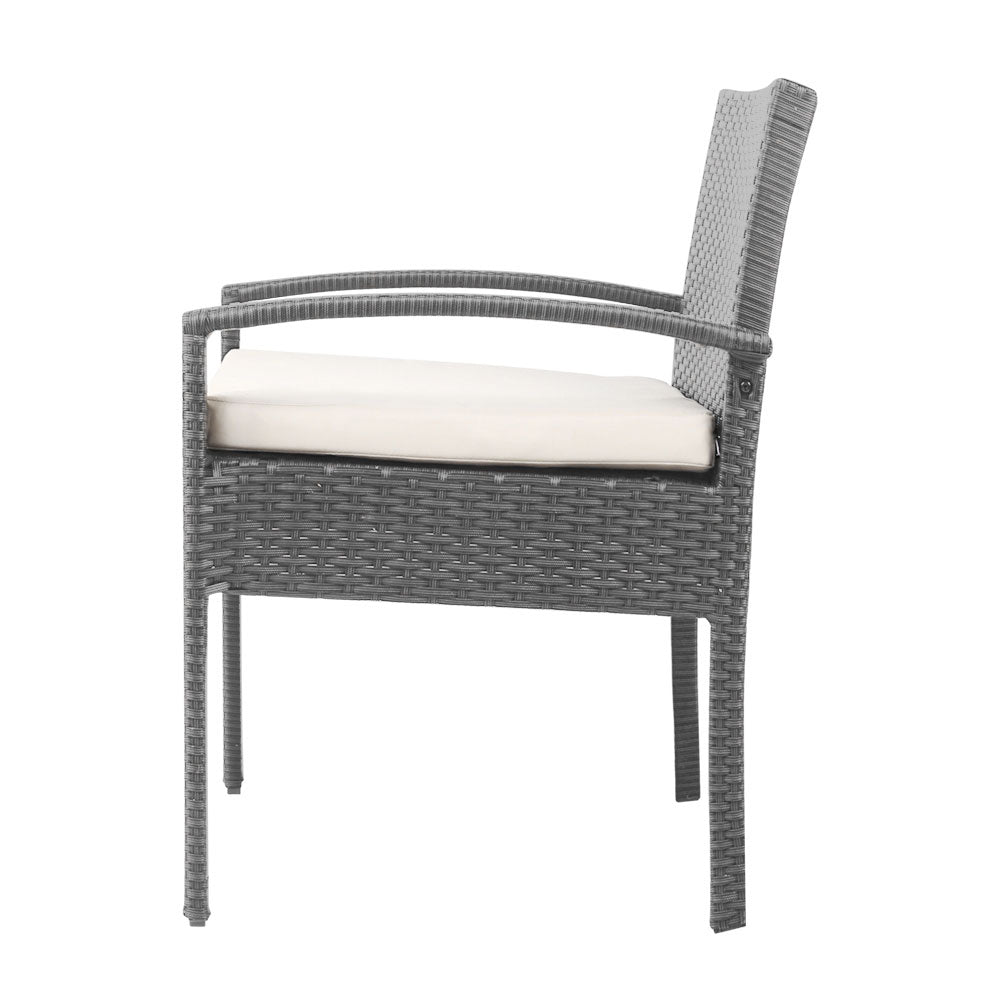 3-Piece Patio Furniture Bistro Set - Outdoor Wicker Lounge Chairs & Table - Weather-Resistant Grey Rattan for Garden, Balcony, Backyard Dining & Relaxation