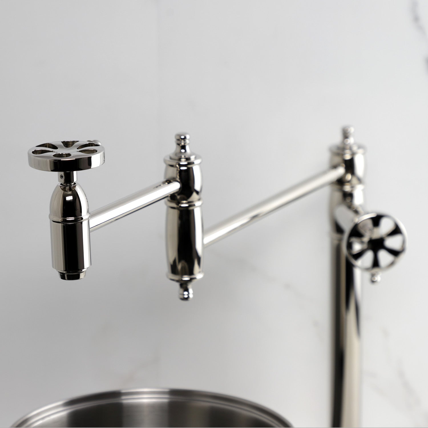 Belknap KS3706RX Two Handle Deck Mount Pot Filler Faucet in Polished Nickel - Perfect for Kitchen Sink, Stove & Cooking Area Installation
