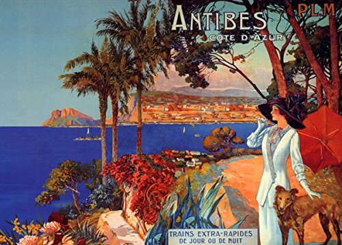 Vintage French Riviera Travel Poster - 'Lady with a Dog' Antibes Cote D'Azur Art Reproduction 16x20 Inch - Perfect for Framing & Wall Decor - Rolled Shipping - Ideal for Living Room, Office or Gift