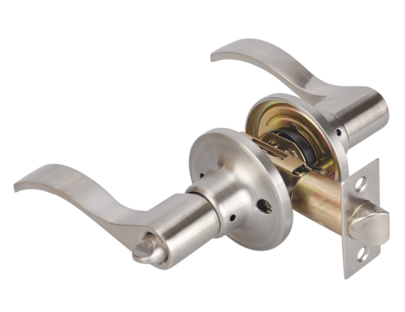 TMC Heavy Duty Privacy Door Lever - Brushed Nickel Finish for Bathroom, Bedroom & Interior Doors | Secure & Durable Lock Handle TL001-SN-BK-6P | Perfect for Home, Office & Commercial Spaces