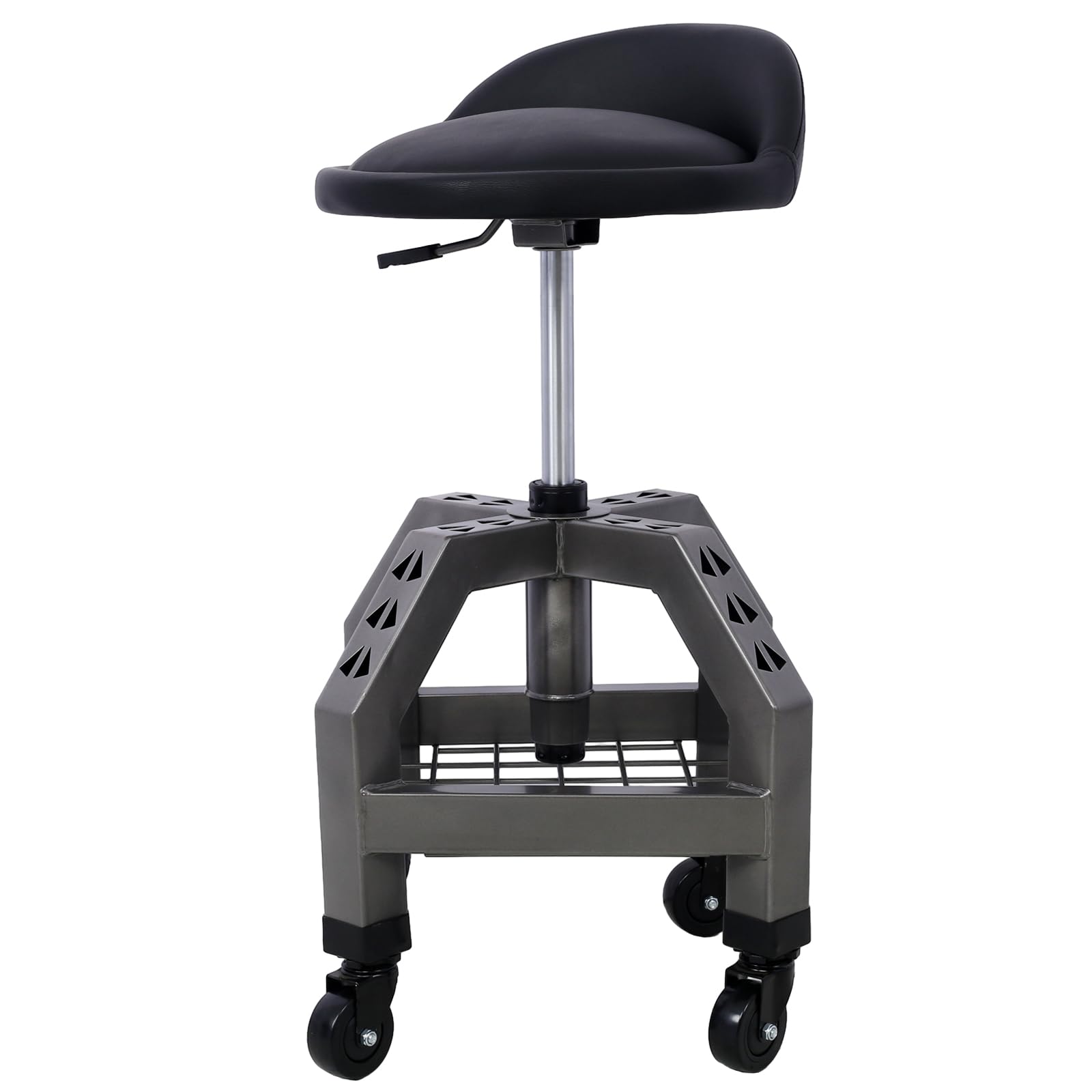 360 Swivel Rolling Shop Stool with Adjustable Height & Tool Tray Storage - 300 Lbs Capacity Gray Stool for Garage, Workshop, or Industrial Use