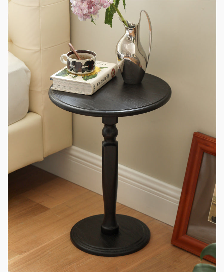 Solid Oak Wood Side Table - Small Black End Table for Living Room, Bedroom & Office - Durable & Stylish Furniture for Home Decor