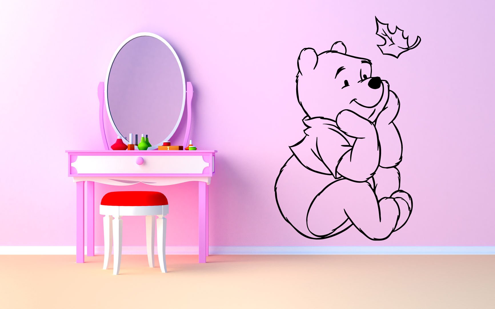Pooh Bear Teddy Stuffed Toy Wall Decal - Removable Vinyl Sticker Mural for Kids Room Decor (AS1678) | Nursery, Bedroom & Playroom Wall Art