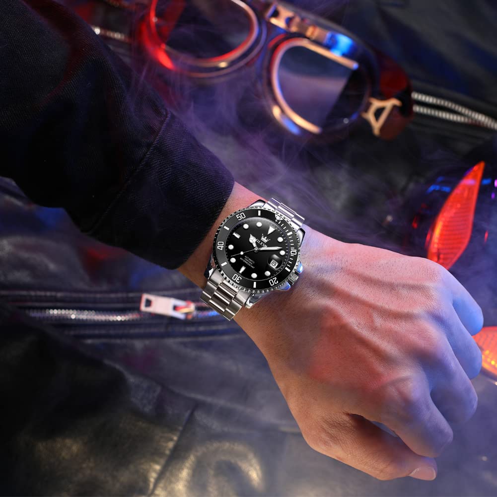OLEVS Men's Automatic Mechanical Watch - Skeleton Dial, Waterproof, Stainless Steel Band - Perfect for Business, Casual & Formal Wear