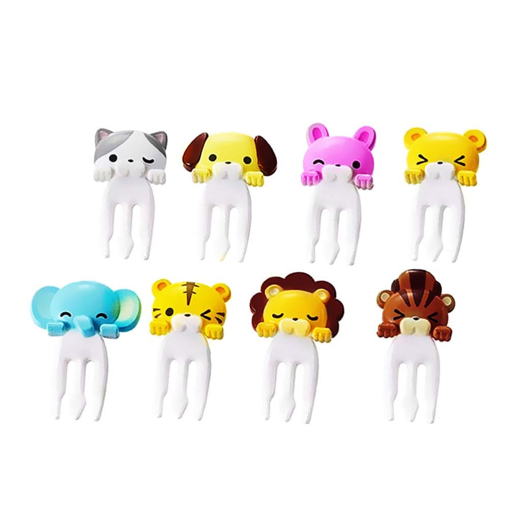 NUOBESTY 8Pcs Kids Fruit Forks - Small Animal Shaped Plastic Cocktail Dessert Forks - Mini Bento Pick Set for Party, Restaurant, Cafe - Perfect for Seafood, Cake, Pastry & Dessert - Fun Tableware for Birthday Parties, Picnics & Kids Meals