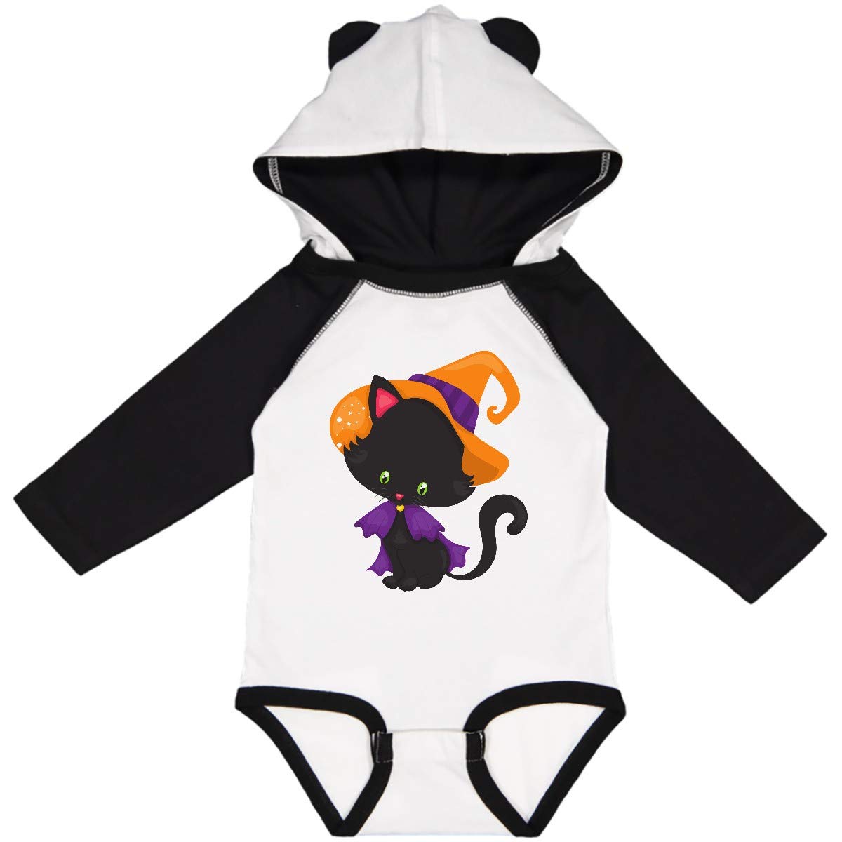Inktastic Halloween Cat T-Shirt - Cute Black Cat with Witch Hat Long Sleeve Creeper for Women | Halloween Party, Cosplay, Witch Costume, Spooky Outfit
