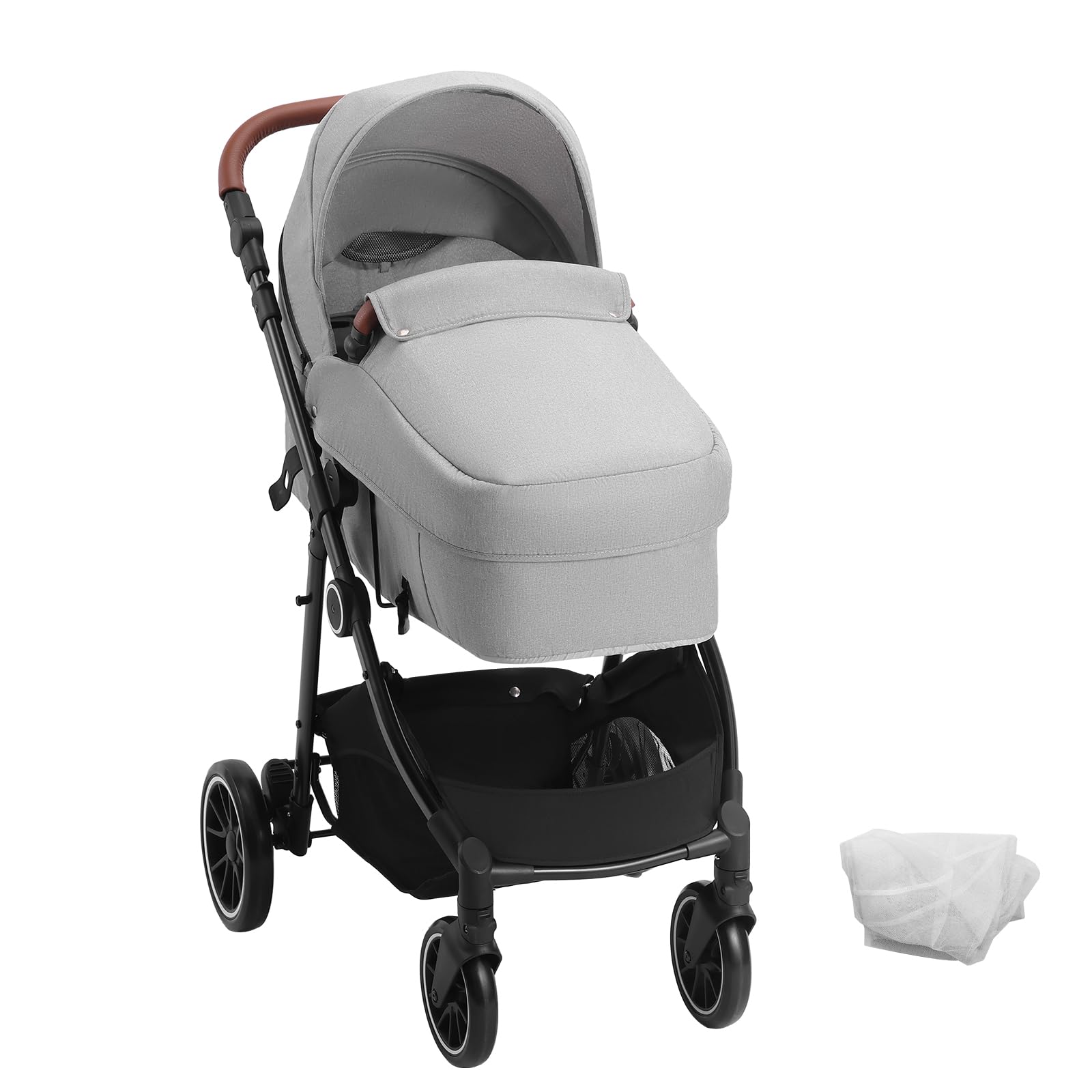 VEVOR Standard Baby Stroller with Bassinet - 3-Position Adjustable Reversible Seat, Foldable Lightweight Design, Carbon Steel Frame & Mesh Net Cover - Perfect for Newborns to Toddlers (Light Grey) | Ideal for Daily Walks, Shopping & Travel