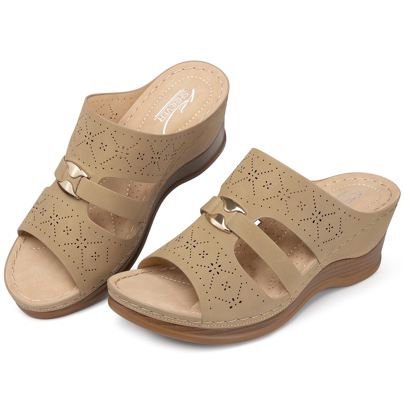 SHIBEVER Women's Hollow Out Slip-On Wedge Sandals - Comfortable Platform Summer Walking Shoes for Beach, Vacation & Casual Outfits