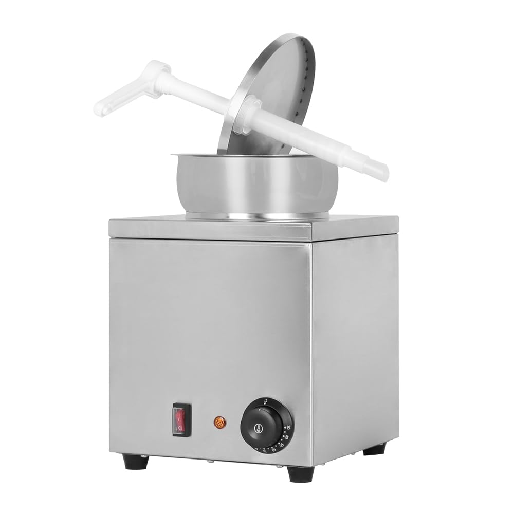 Commercial 4Qt Stainless Steel Hot Fudge Warmer with Pump Dispenser - Perfect for Nacho Cheese, Chocolate Sauce & Caramel - Ideal for Restaurants, Snack Bars, Cupcake Shops & Coffee Stations