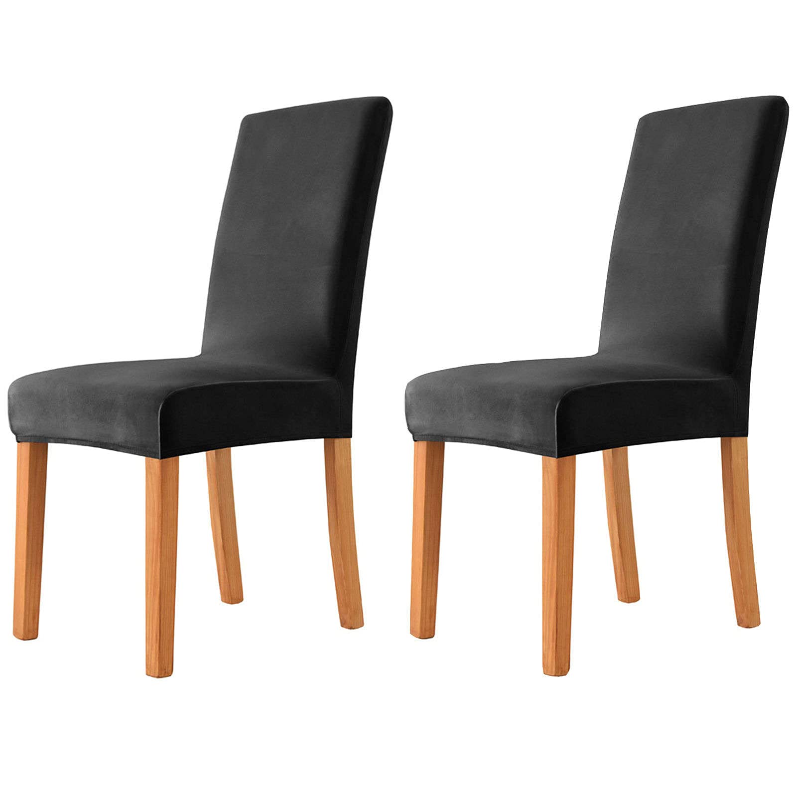 Premium Velvet Dining Chair Covers - Stretchable Slipcovers for Dining Room Chairs, Machine Washable Seat Protectors (Set of 2, Black) - Perfect for Living Room, Bedroom & Home Decor