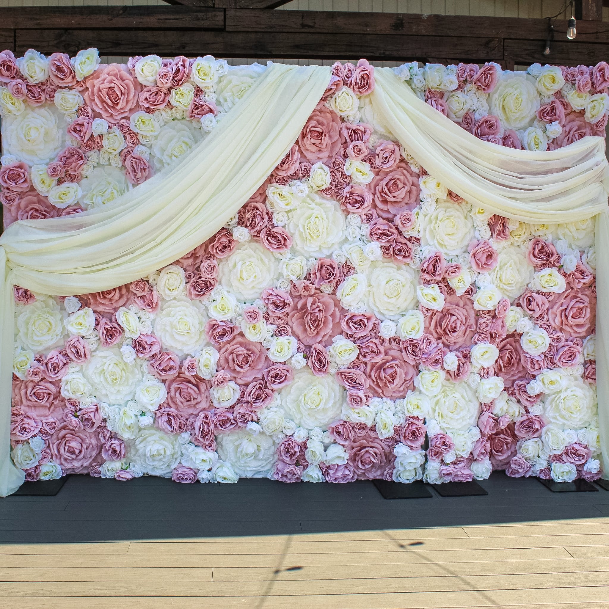 Luxury Roll Up Flower Wall Backdrop 8ft x 4ft - Pink & Ivory Floral Photo Booth Decor for Weddings, Baby Showers & Events