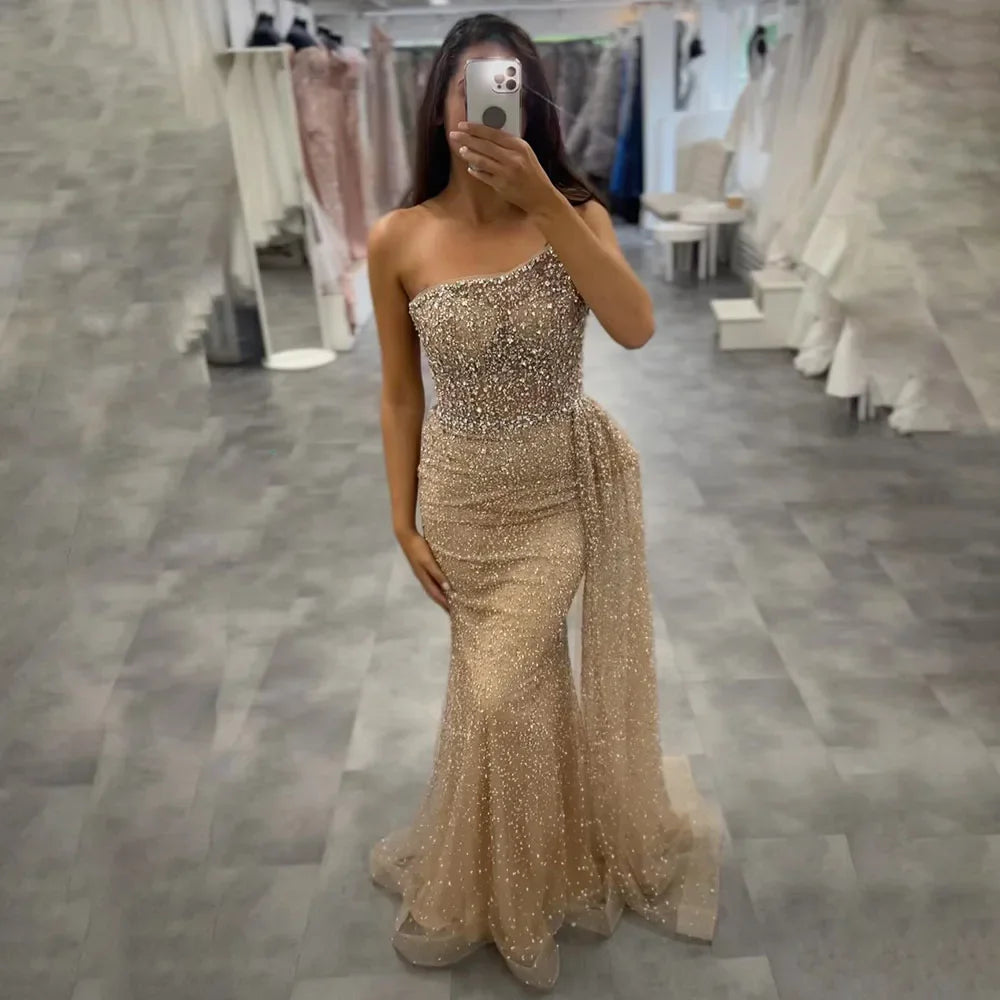 Sparkly Crystal Turquoise One Shoulder Evening Dress LA72144 - Elegant Formal Gown for Prom, Wedding & Special Occasions