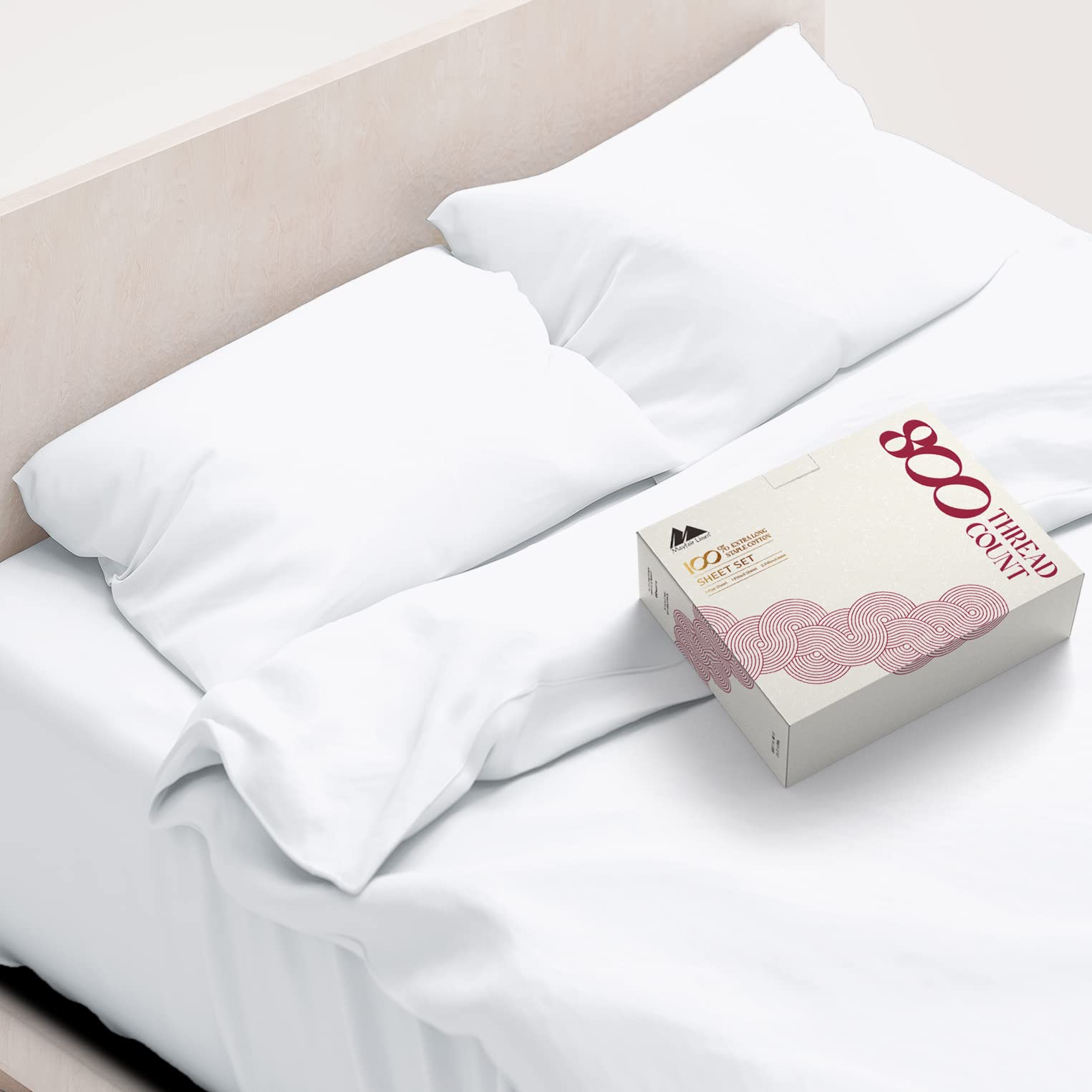 Mayfair Linen 100% Egyptian Cotton King Size Sheets - 800 Thread Count Luxury 4-Piece Bedding Set | Premium White Sateen Weave Cooling Bed Sheets with 16