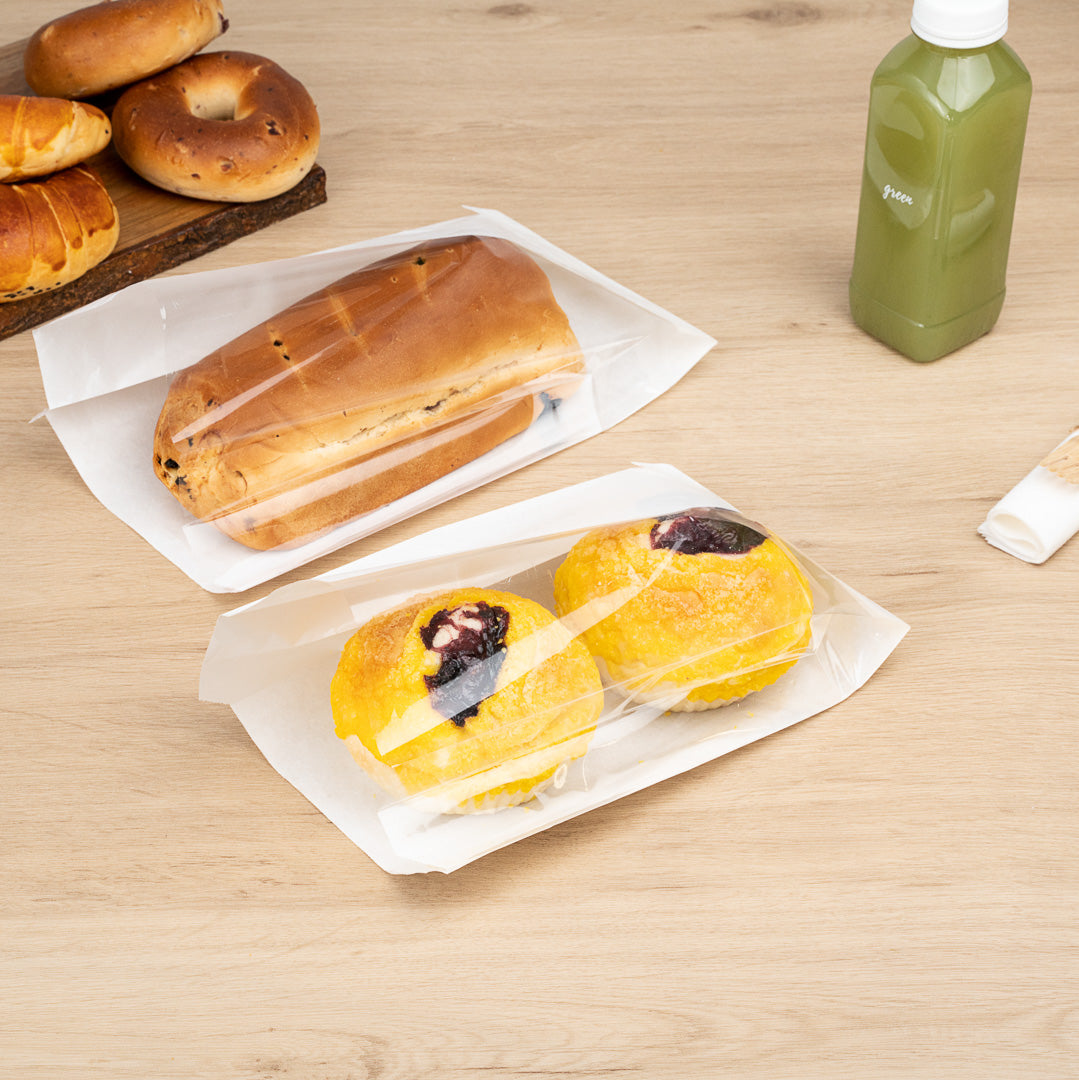 White Paper Medium Bread Bags with Side Window - 6 x 2.5 x 10 Inches - 100 Count Box - Perfect for Bakeries, Cafes & Sandwich Shops