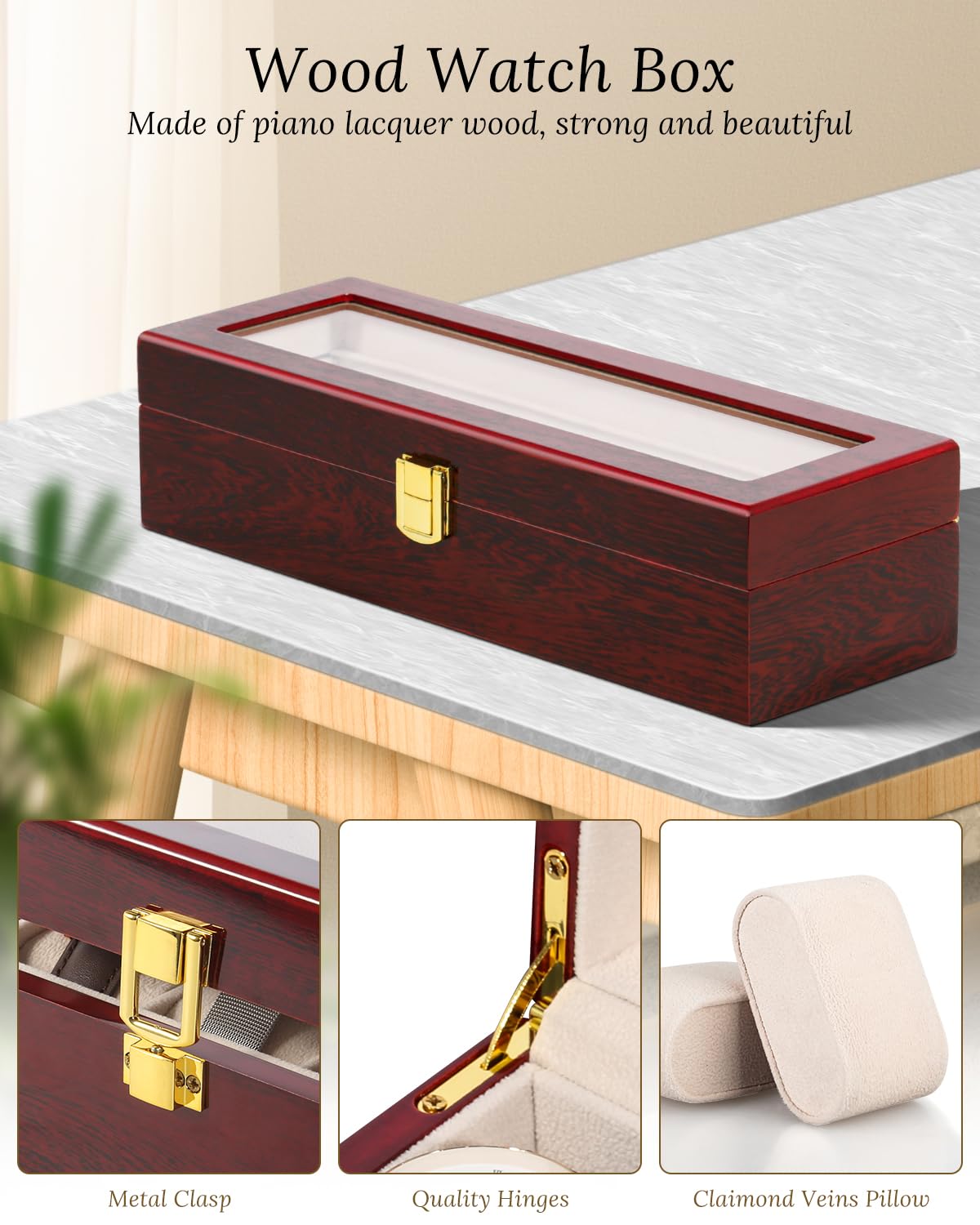 Wooden Watch Display Case - Jewelry Organizer Box for Men - Perfect for Watch Collections & Jewelry Storage at Home or Office