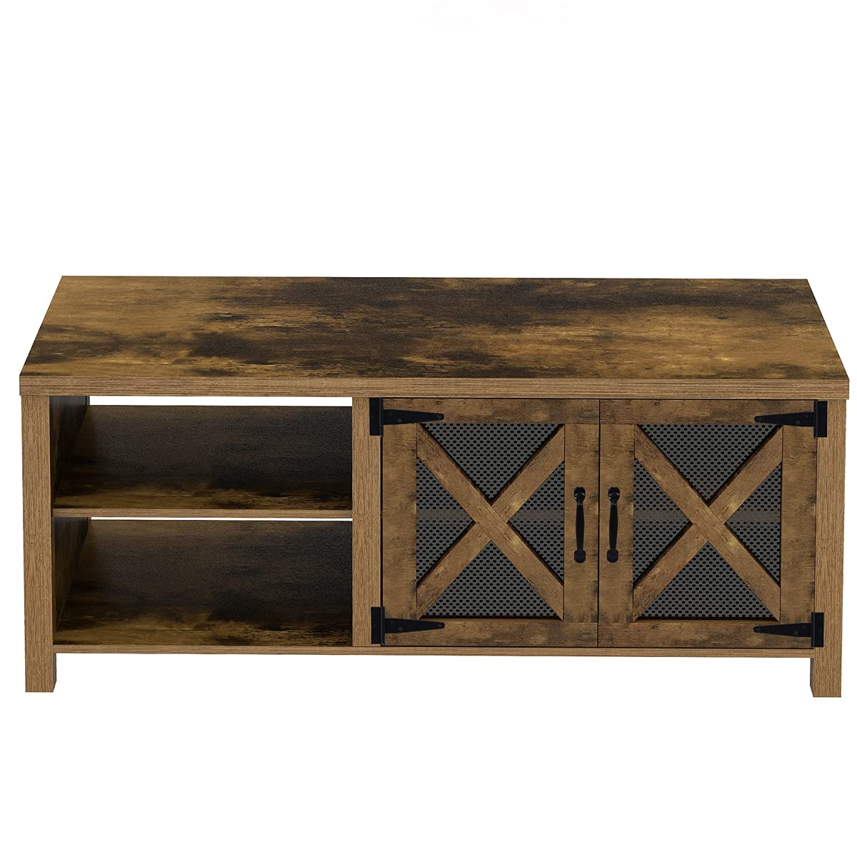 Dark Brown TV Stand with Barn Door - 2 Open Compartments & Cable Management for TVs Up to 57 Inches - Perfect for Living Room, Bedroom & Home Theater Setup