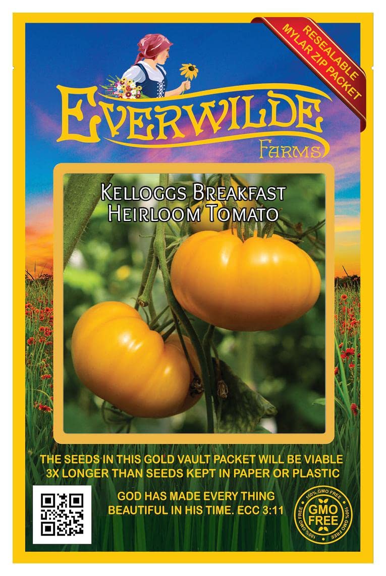 Everwilde Farms 50 Kellogg's Breakfast Heirloom Tomato Seeds - Non-GMO Gold Vault Seed Packet for Organic Gardening, Homegrown Vegetables & Fresh Salads