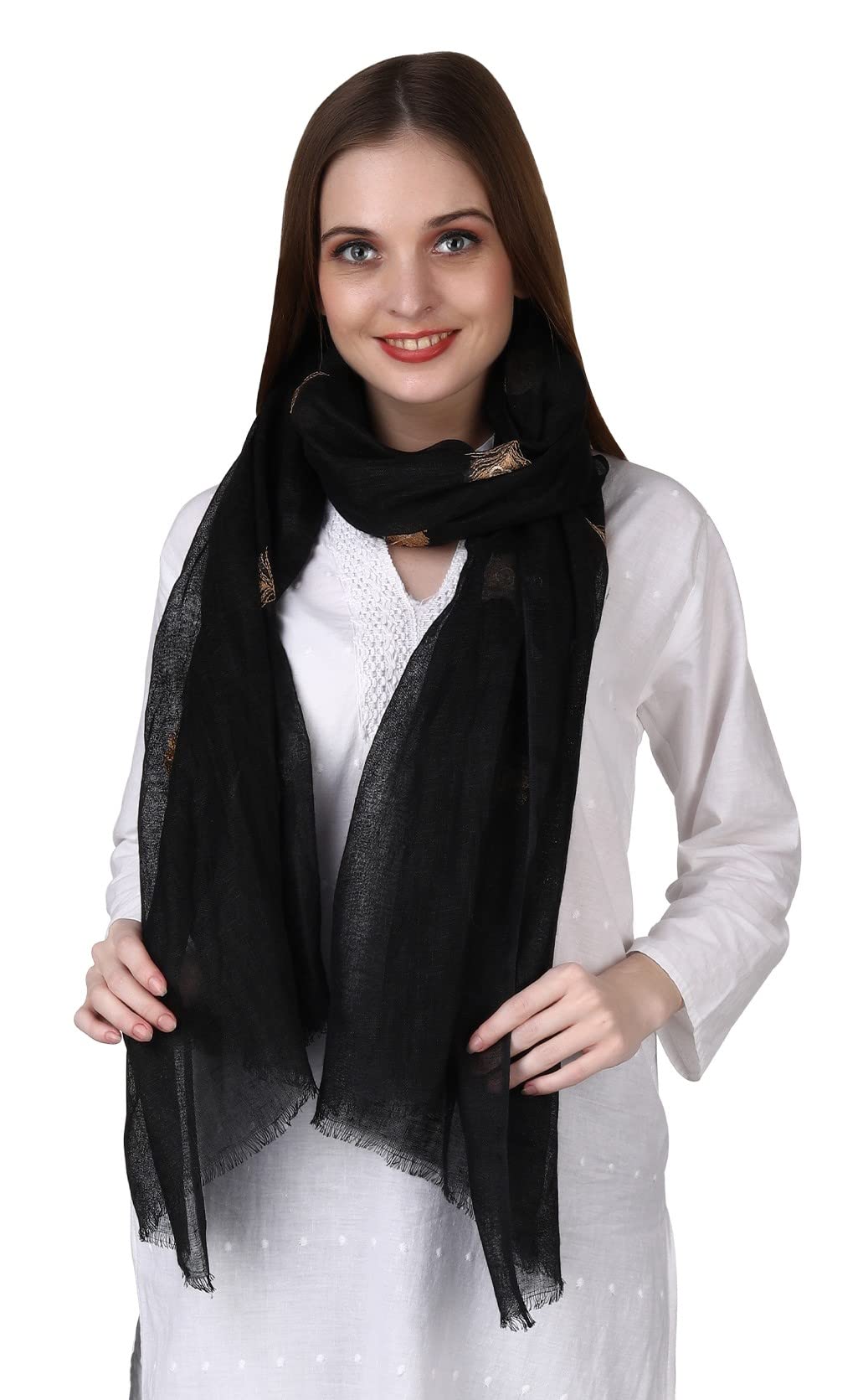 100% Pure Flax Linen Kantha Hand Embroidered Gauze Scarf - Lightweight Summer Shawl for Women, Boho Chic Fashion Accessory, Perfect for Beach Cover-Up, Yoga, and Outdoor Activities