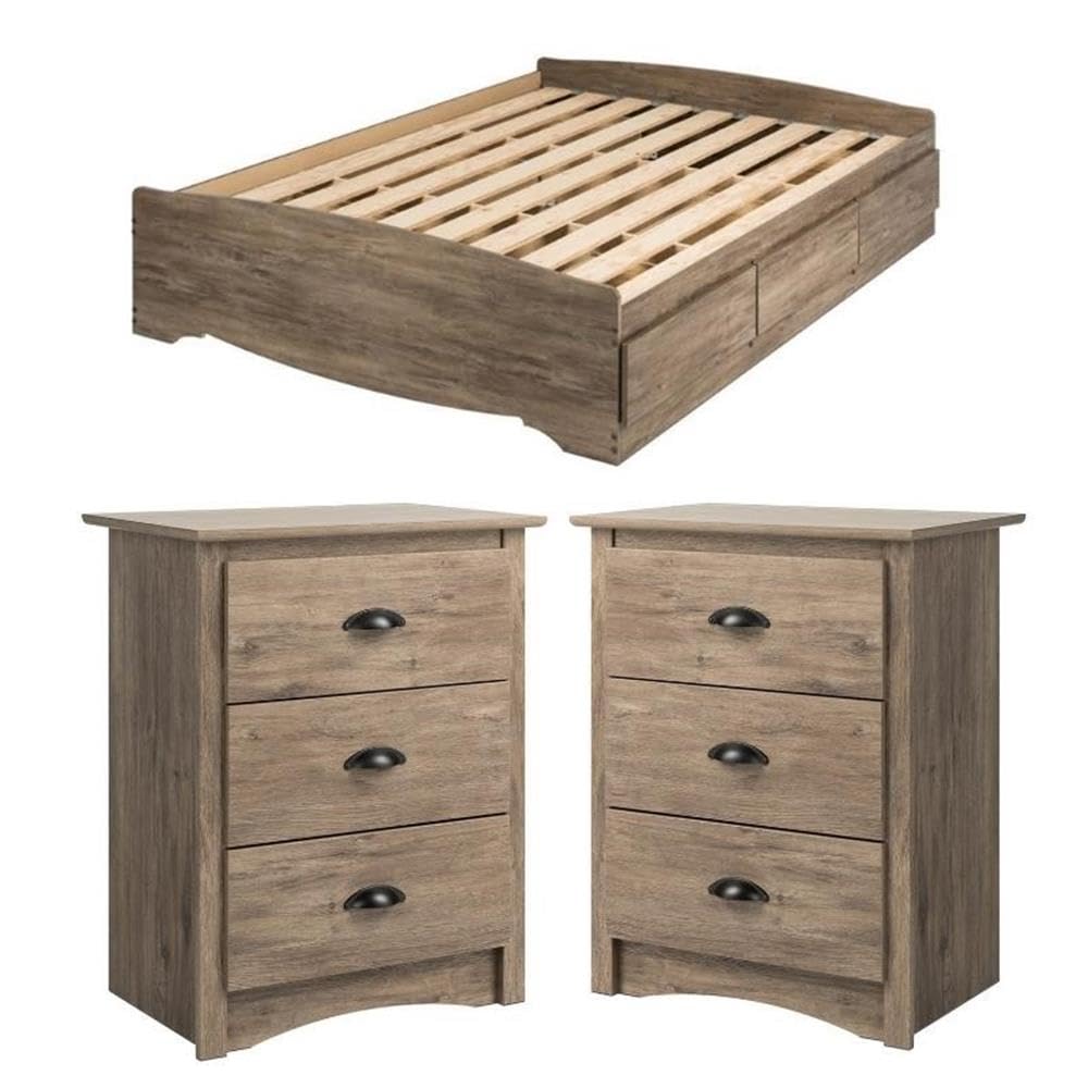 Home Square 3-Piece Queen Bedroom Set with Platform Bed & 2 Nightstands - Modern Bedroom Furniture for Small Spaces & Guest Rooms