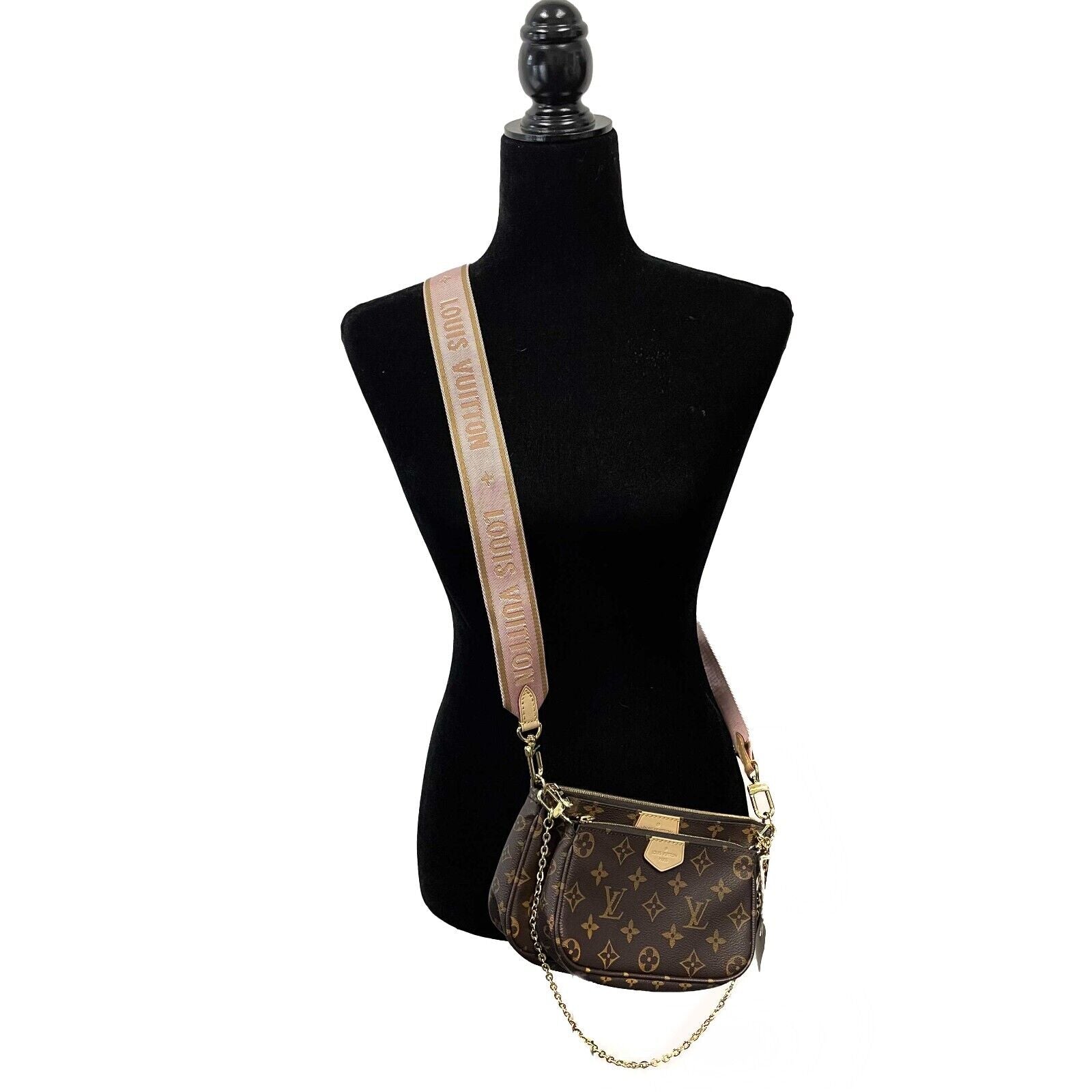 Authentic Louis Vuitton Multi Pochette Accessories Crossbody Bag in Light Pink & Brown - New Luxury Handbag for Women, Perfect for Date Night & Travel