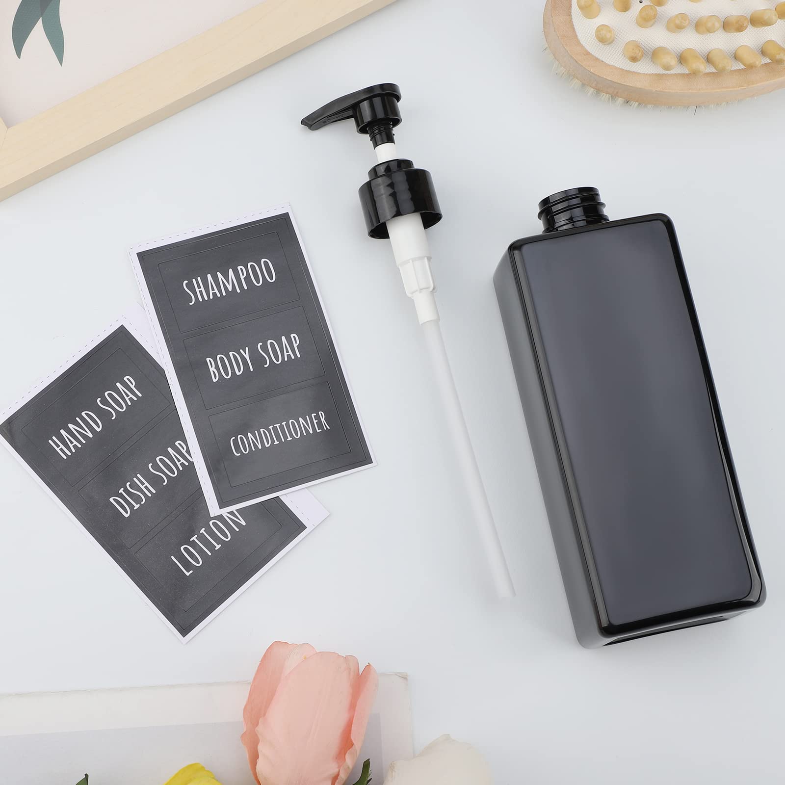 Segbeauty 4-Pack 16.9oz (500ml) Black Refillable Shower Dispenser Bottles - Plastic Pump Press Soap Dispensers for Bathroom, Shampoo, Conditioner, Body Wash, Lotion & Dish Soap | Perfect for Home, Gym & Travel Use