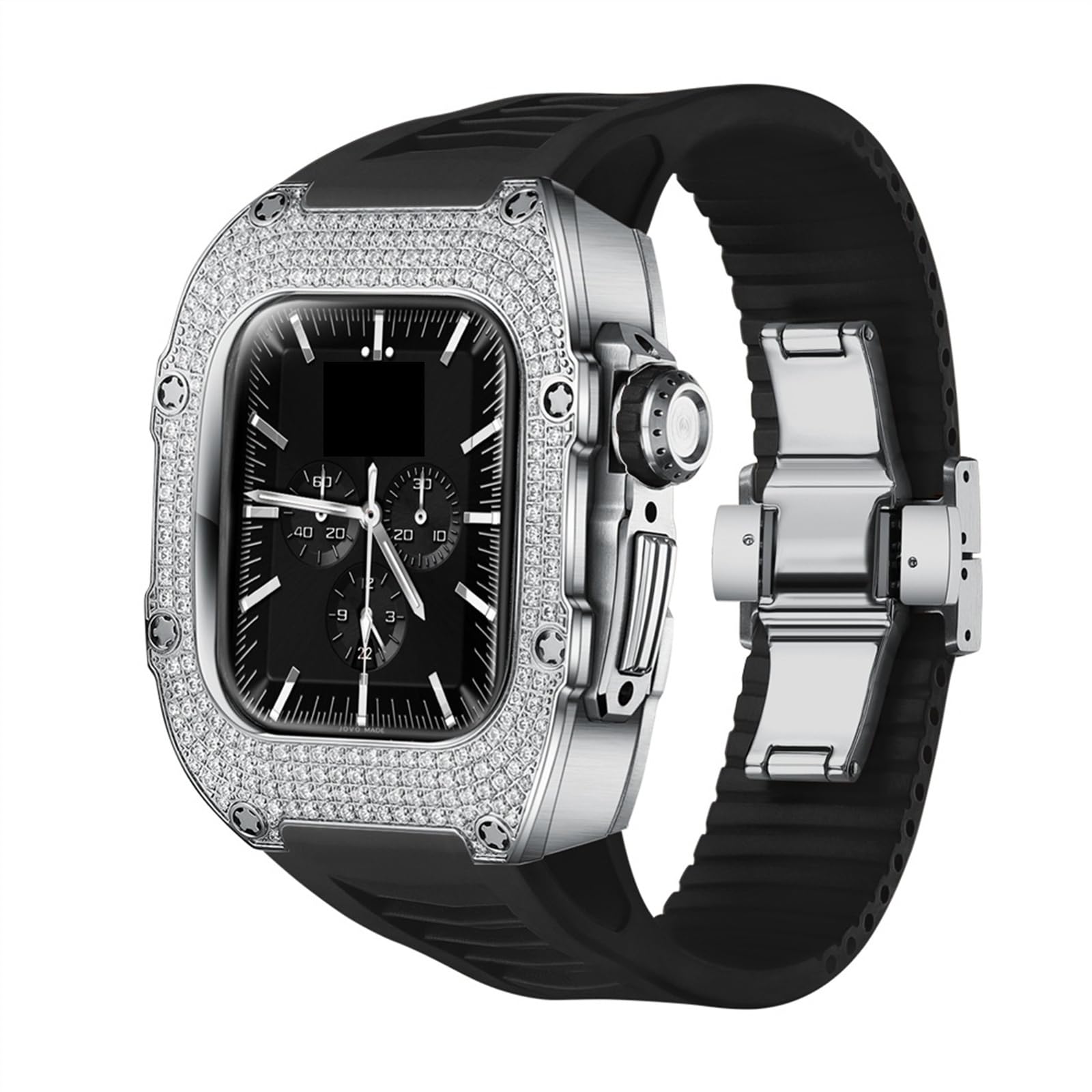 Premium Titanium Alloy Case & Diamond Bezel Apple Watch Band for Women - Compatible with Series 8/7/6/5/4/3 (41mm/40mm) - Luxury Fluoroelastomer Strap with Stainless Steel Clasp - Perfect for Workouts, Office Wear & Special Occasions
