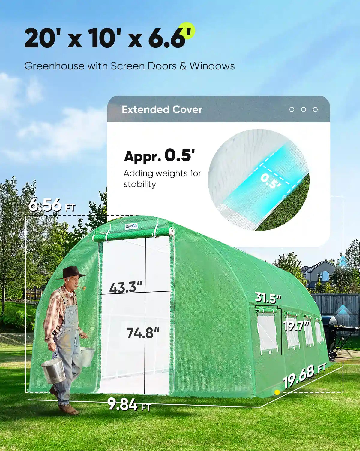 20' x 10' x 6.6' Large Walk-in Greenhouse for Outdoor Gardening - Perfect for Growing Vegetables, Flowers & Plants Year-Round