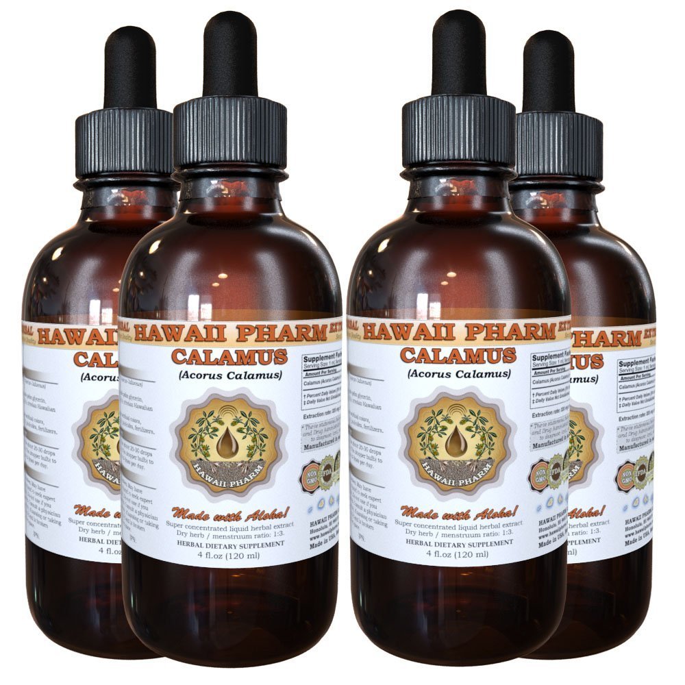 Organic Calamus Liquid Extract (Acorus Calamus) - Herbal Tincture Supplement 4x4 oz - Natural Digestive Support & Stress Relief for Meditation & Wellness