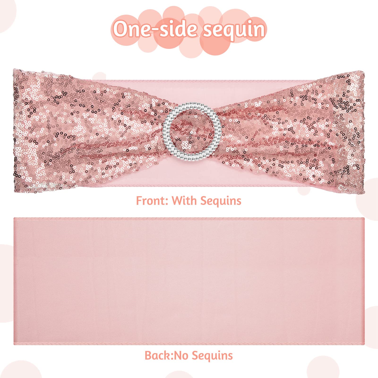 80-Piece Rose Gold Sequin Chair Sashes with Buckles - One-Sided Glamorous Wedding, Birthday & Valentine's Party Decorations - Perfect for Banquets, Hotel Events & Chair Decor