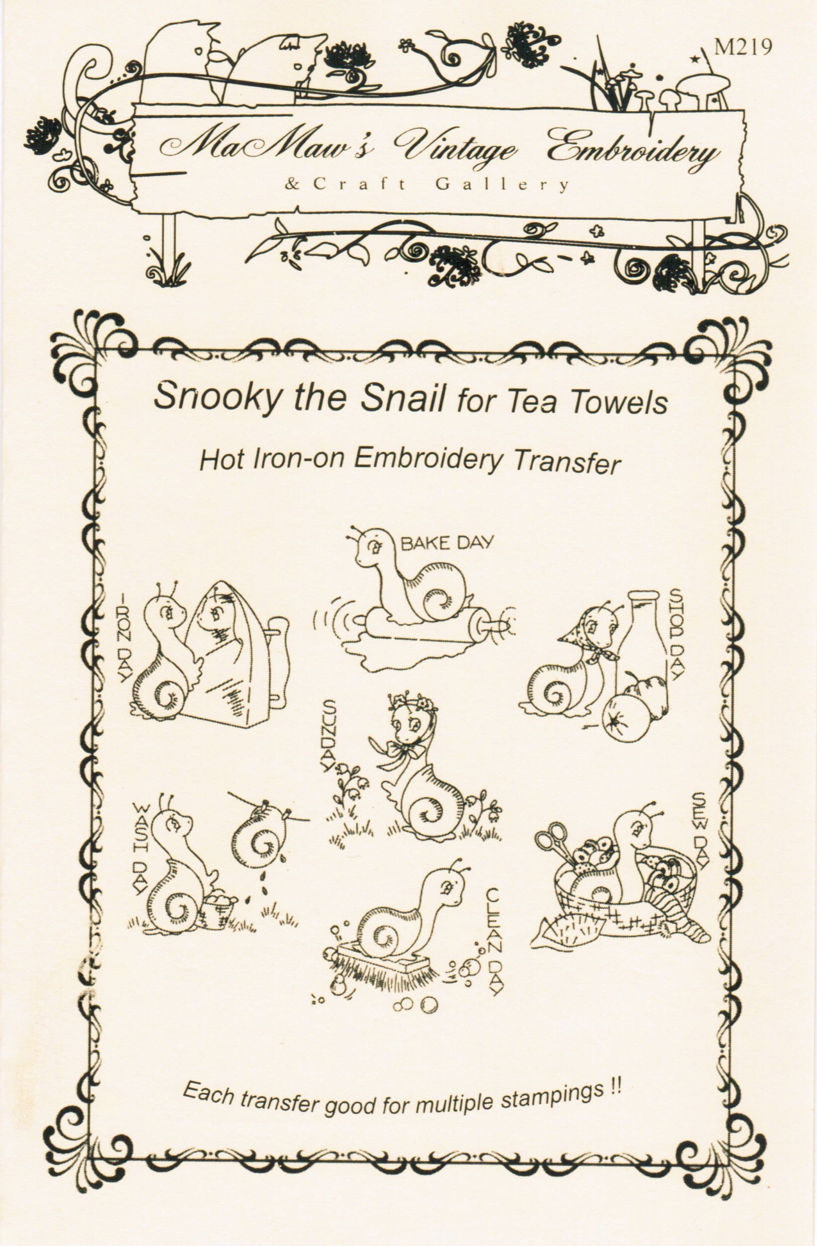 Snooky The Snail Iron-On Embroidery Transfers - DIY Fabric Patches for Kids Clothes, Tote Bags & Home Decor Crafts