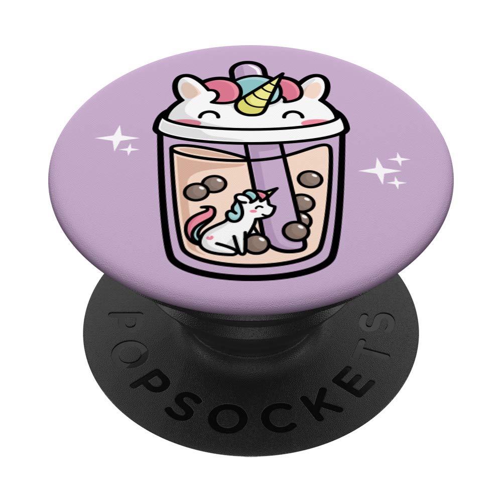 Cute Kawaii Unicorn Boba Tea Bubble Tea PopSockets PopGrip - Swappable Phone & Tablet Grip for Bubble Tea Lovers - Perfect for iPhone, Samsung, iPad & Daily Use