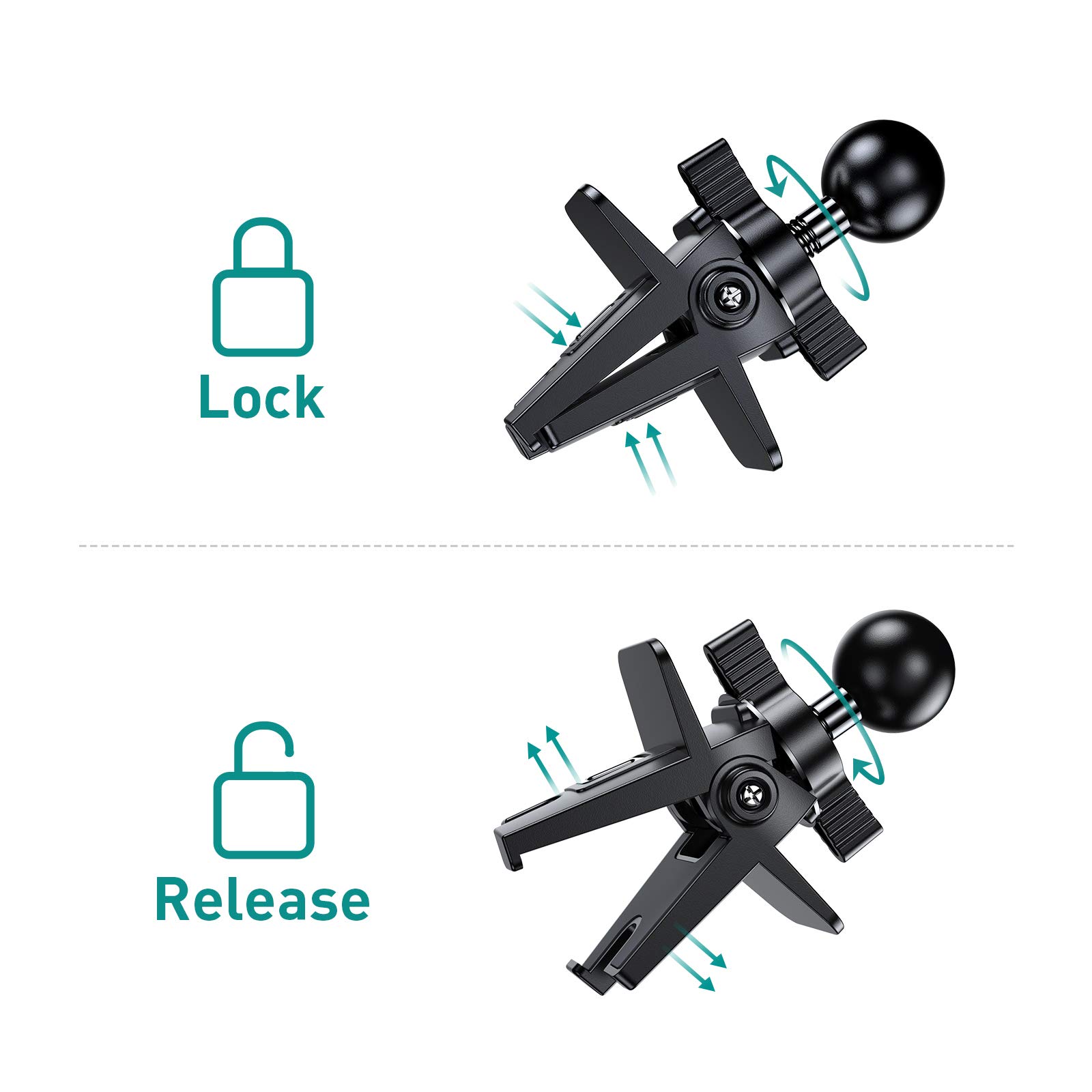 VICSEED Air Vent Clip Car Mount - Twist-Lock Anti-Shake Grip, 17mm Ball Head Universal Phone Holder for Safe Driving & Hands-Free Navigation