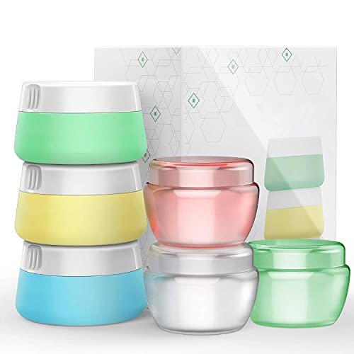 6 Pack Leakproof Travel Containers for Toiletries - 0.67oz Silicone & PP Cream Jars with Hard Sealed Lids - Perfect for Face, Hand & Body Cream Storage - Ideal for Air Travel, Gym Bag & Vacation Essentials (6 Pieces)