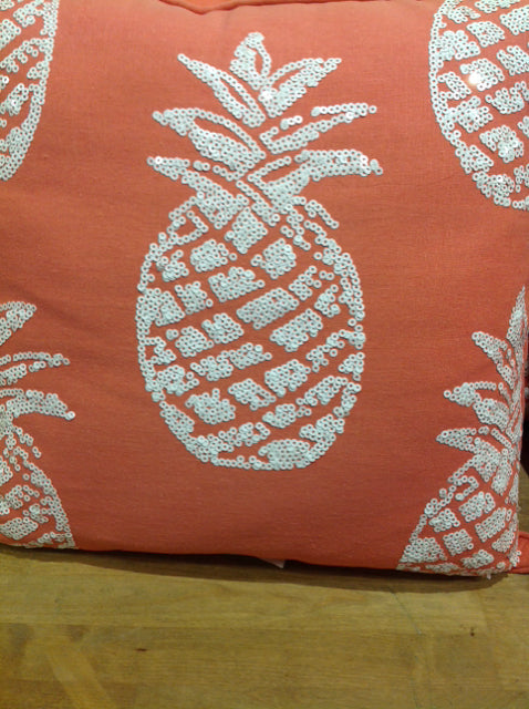16-inch Coral Sequin Pineapple Throw Pillow - Soft Decorative Cushion for Bed, Sofa & Home Decor