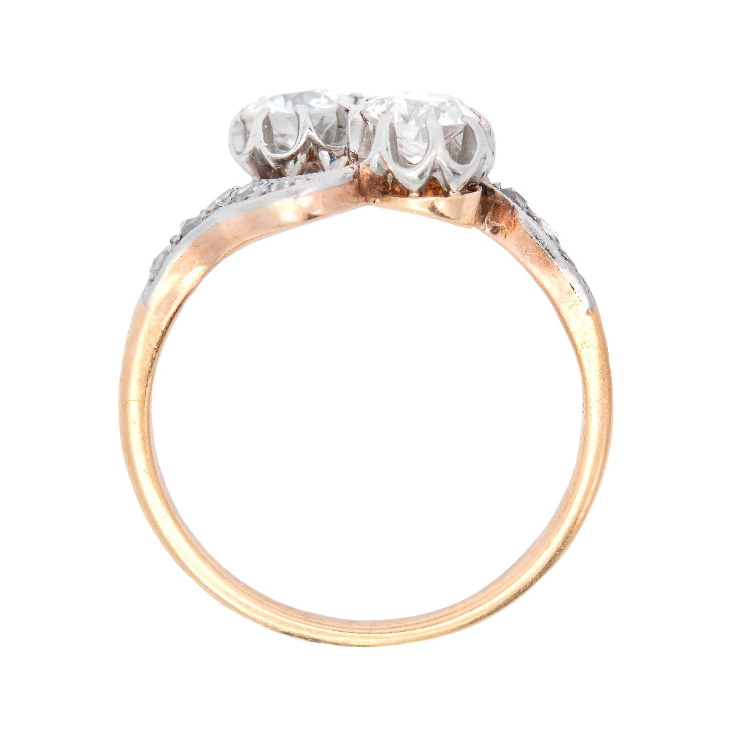 Edwardian 18k Gold & Platinum Moi et Toi Bypass Diamond Engagement Ring - Vintage Bridal Jewelry for Wedding Proposal & Anniversary Gifts