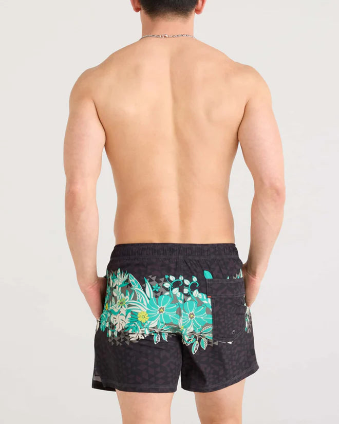 Saxx 5 Inch Oh Buoy 2-in-1 Volley Swim Trunks for Men - Diamondhead Black - Quick Dry Beach Shorts for Swimming, Surfing & Summer Vacation