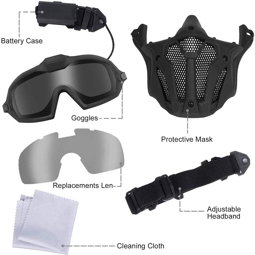 Tactical Airsoft PJ Helmet with Full Face Protection & Detachable Anti-Fog Goggles - Military Style Mask for BB Gun, Paintball, Airsoft & CS Games - Perfect for Outdoor Shooting Sports & Tactical Training