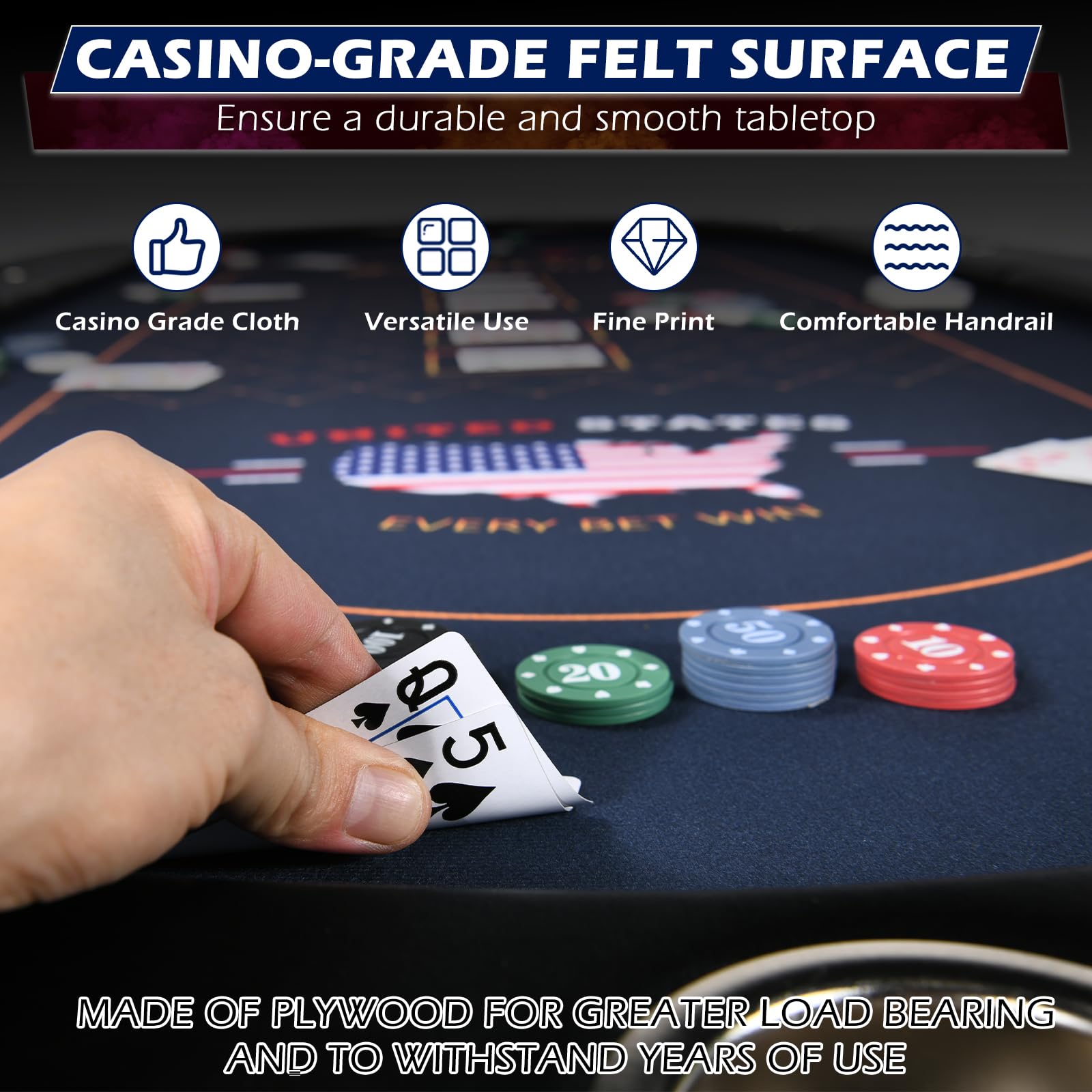 84 Inch Foldable Poker Table for 10 Players - Casino Grade Felt, Padded Rails & Cup Holders - Portable Texas Holdem & Blackjack Table - No Assembly Required (Black) - Perfect for Home Games, Casino Nights & Poker Tournaments