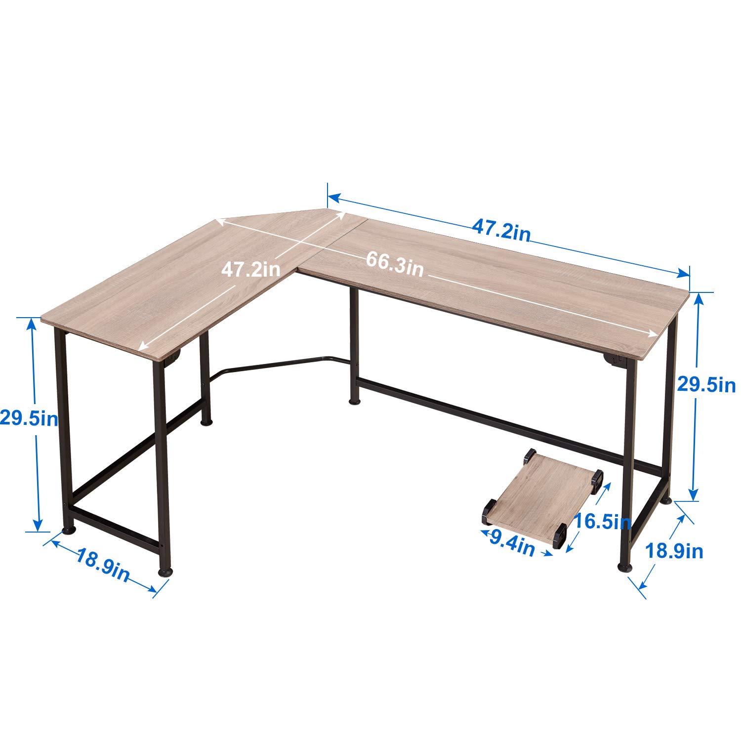 VECELO Modern L-Shaped Corner Computer Desk with CPU Stand - Home Office Workstation for PC & Laptop, Study Writing Table - Metal Frame with Rubber Wood Top & Black Legs - Perfect for Small Spaces & Gaming Setups